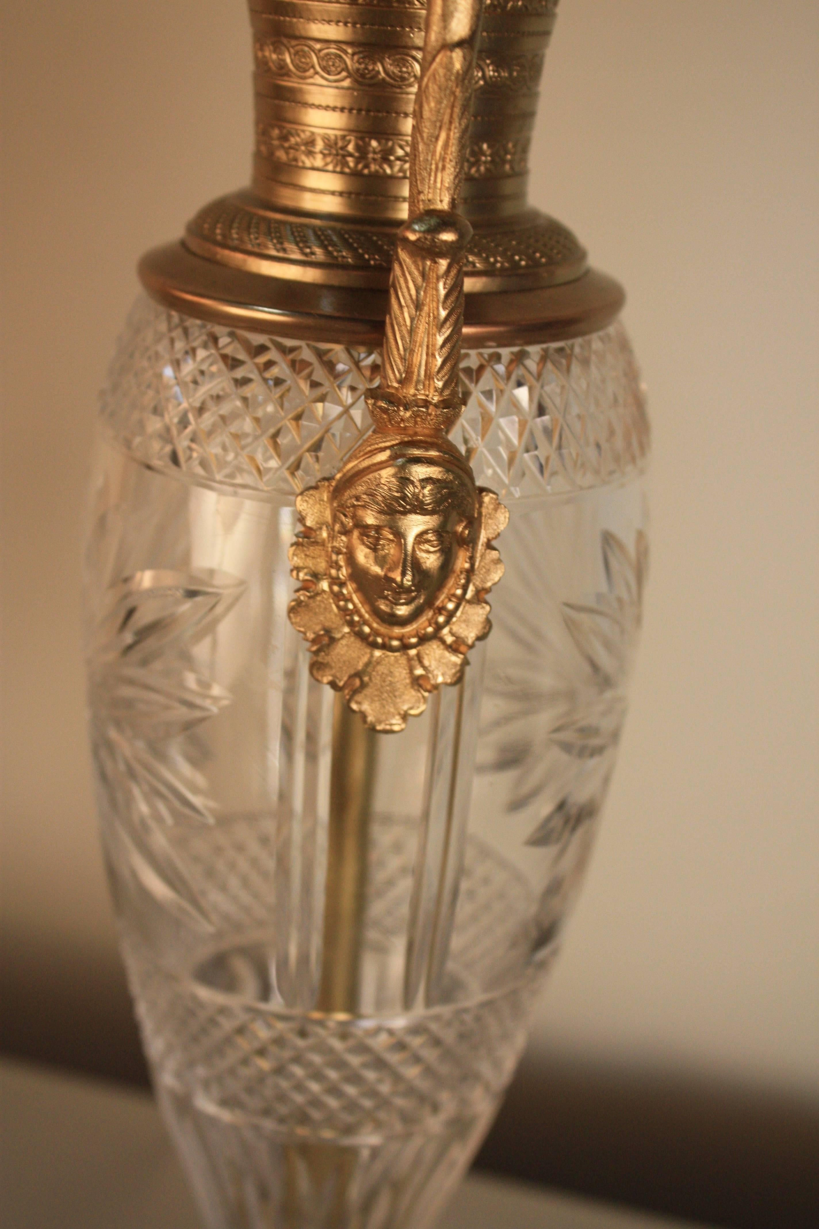Empire French Cut Crystal and Bronze Table Lamp
