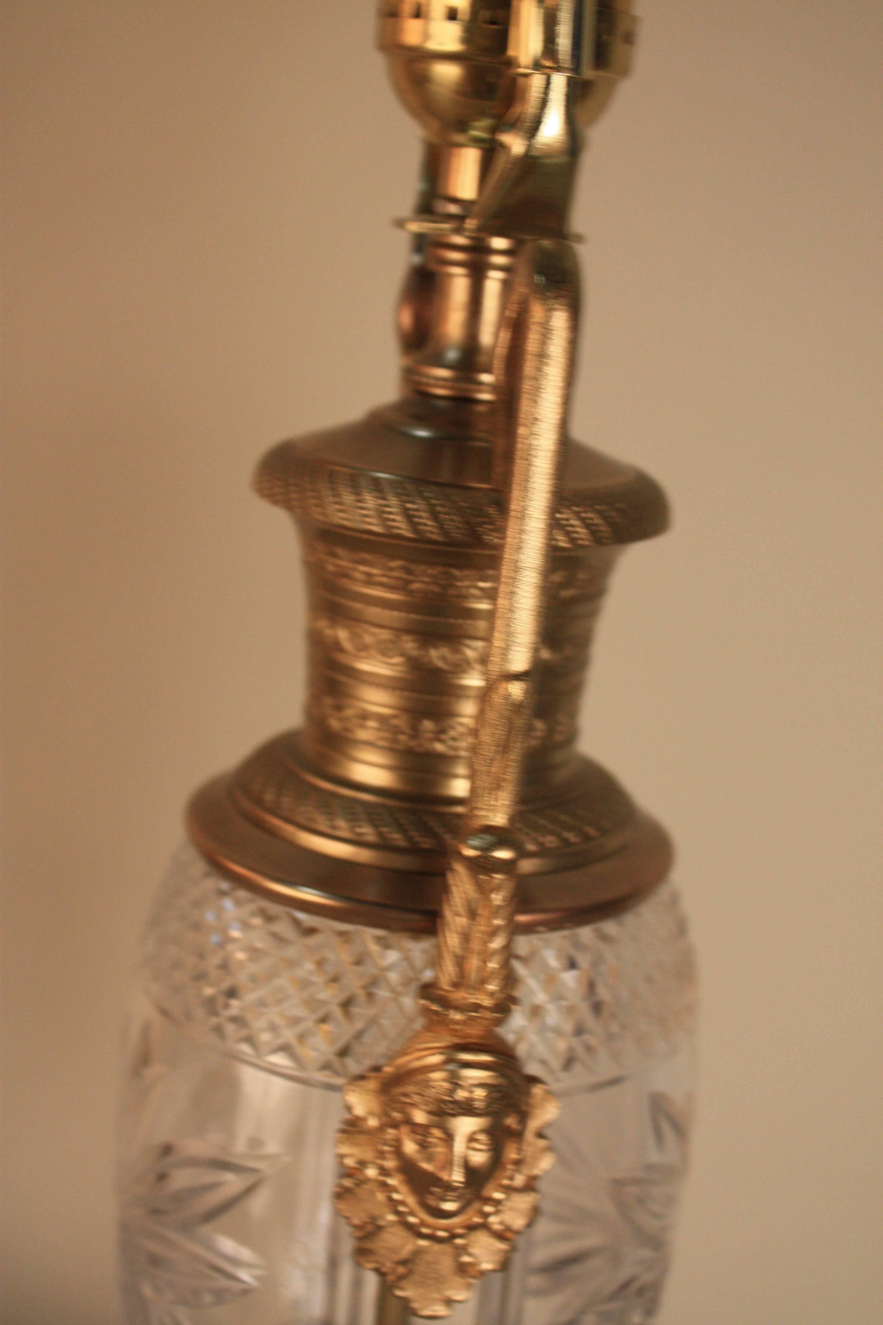 French Cut Crystal and Bronze Table Lamp In Good Condition In Fairfax, VA