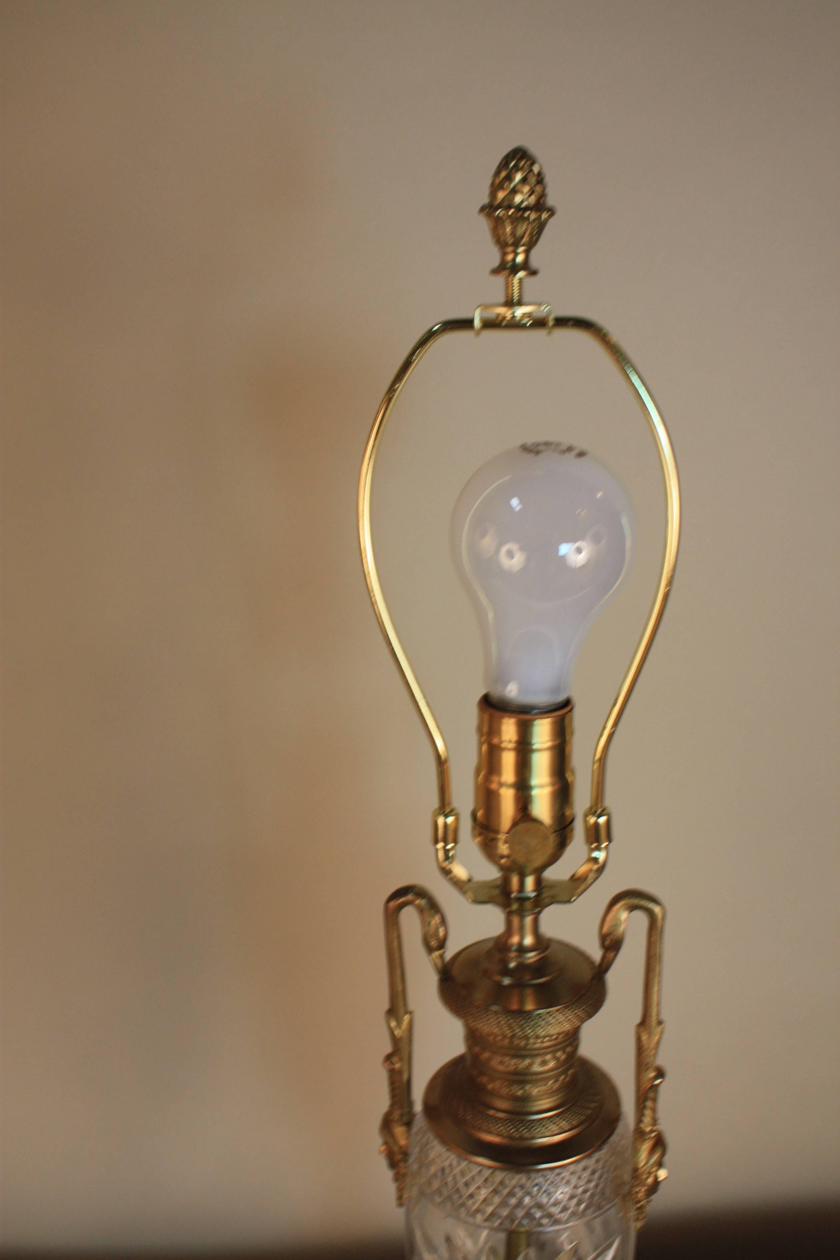 French Cut Crystal and Bronze Table Lamp 2