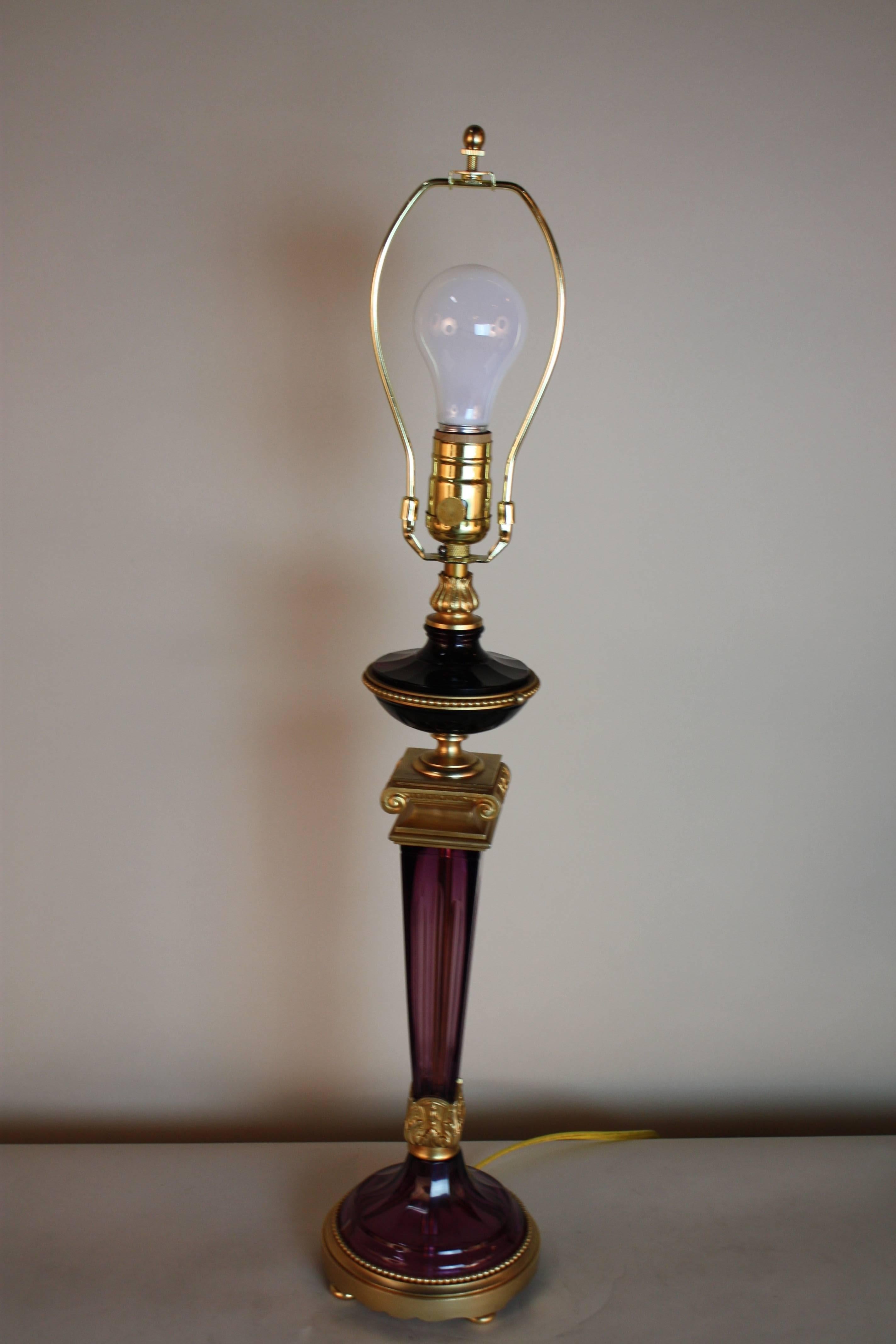 French Empire Style Crystal and Bronze Table Lamp In Good Condition In Fairfax, VA