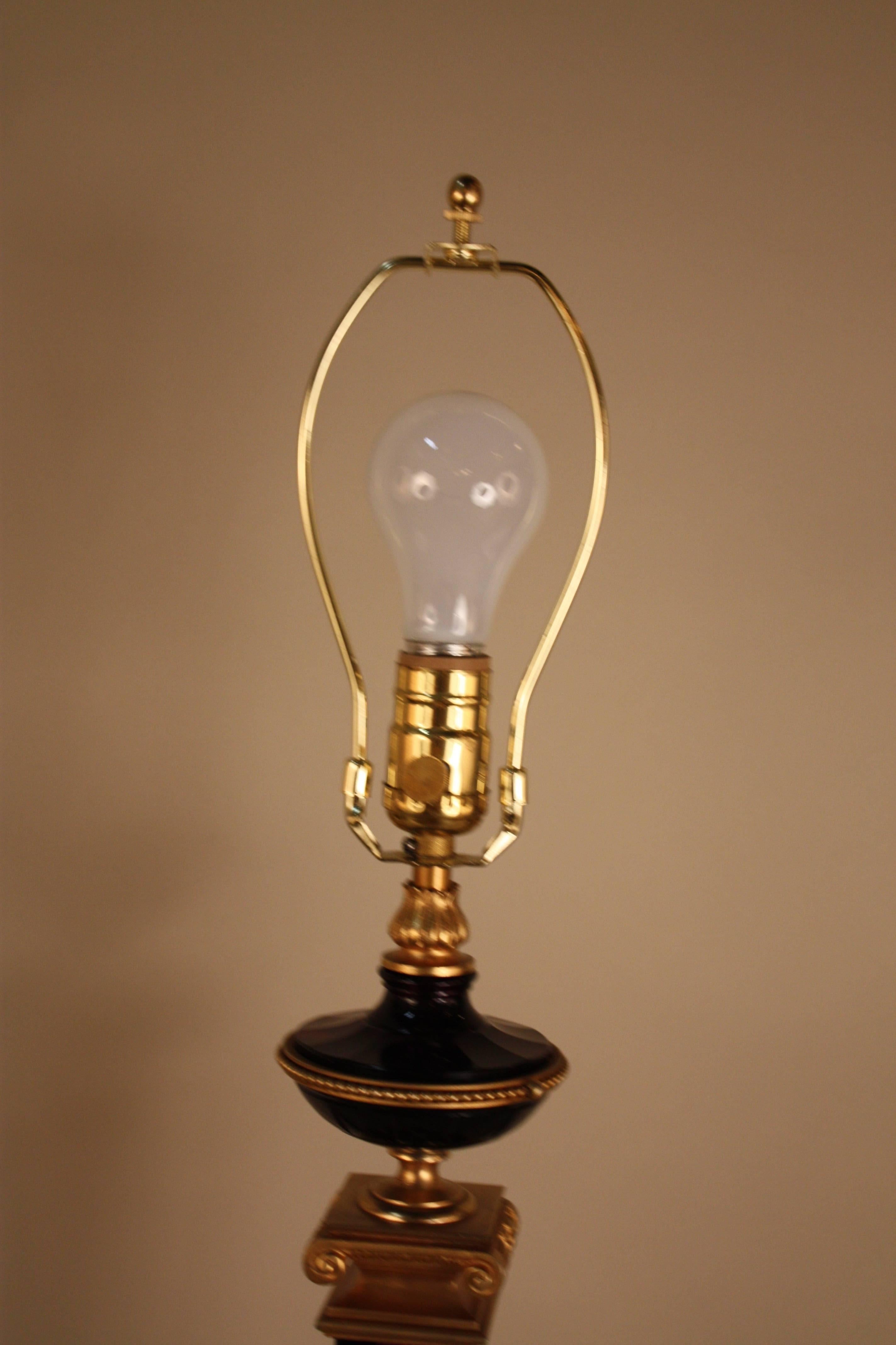 French Empire Style Crystal and Bronze Table Lamp 3