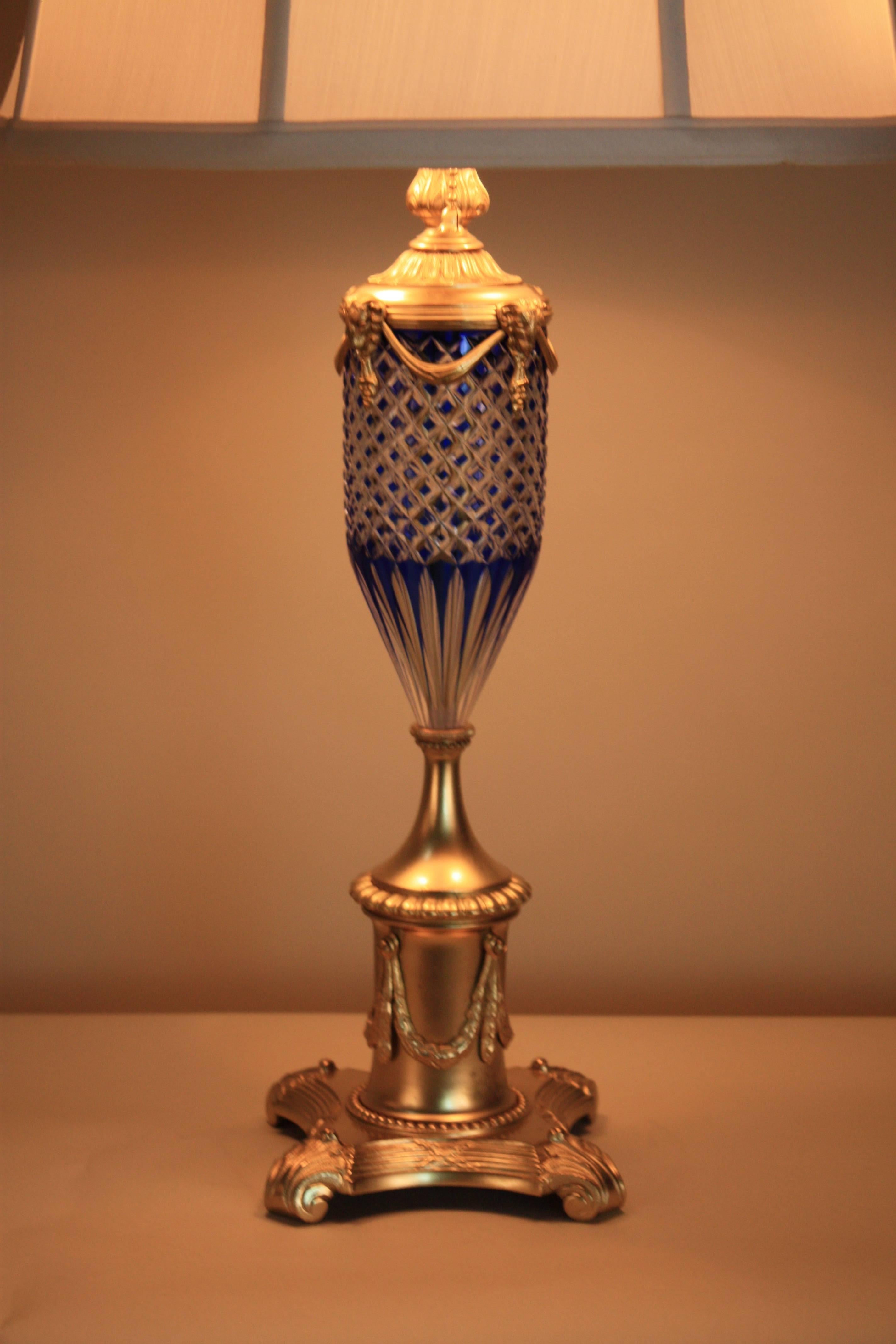 Great Britain (UK) English Bronze-Mounted Cut Crystal Table Lamp