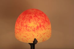 French Art Deco Wrought Iron and Art Glass Table Lamp