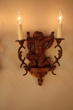 Pair of Carved Wood Chinoiserie Wall Sconces