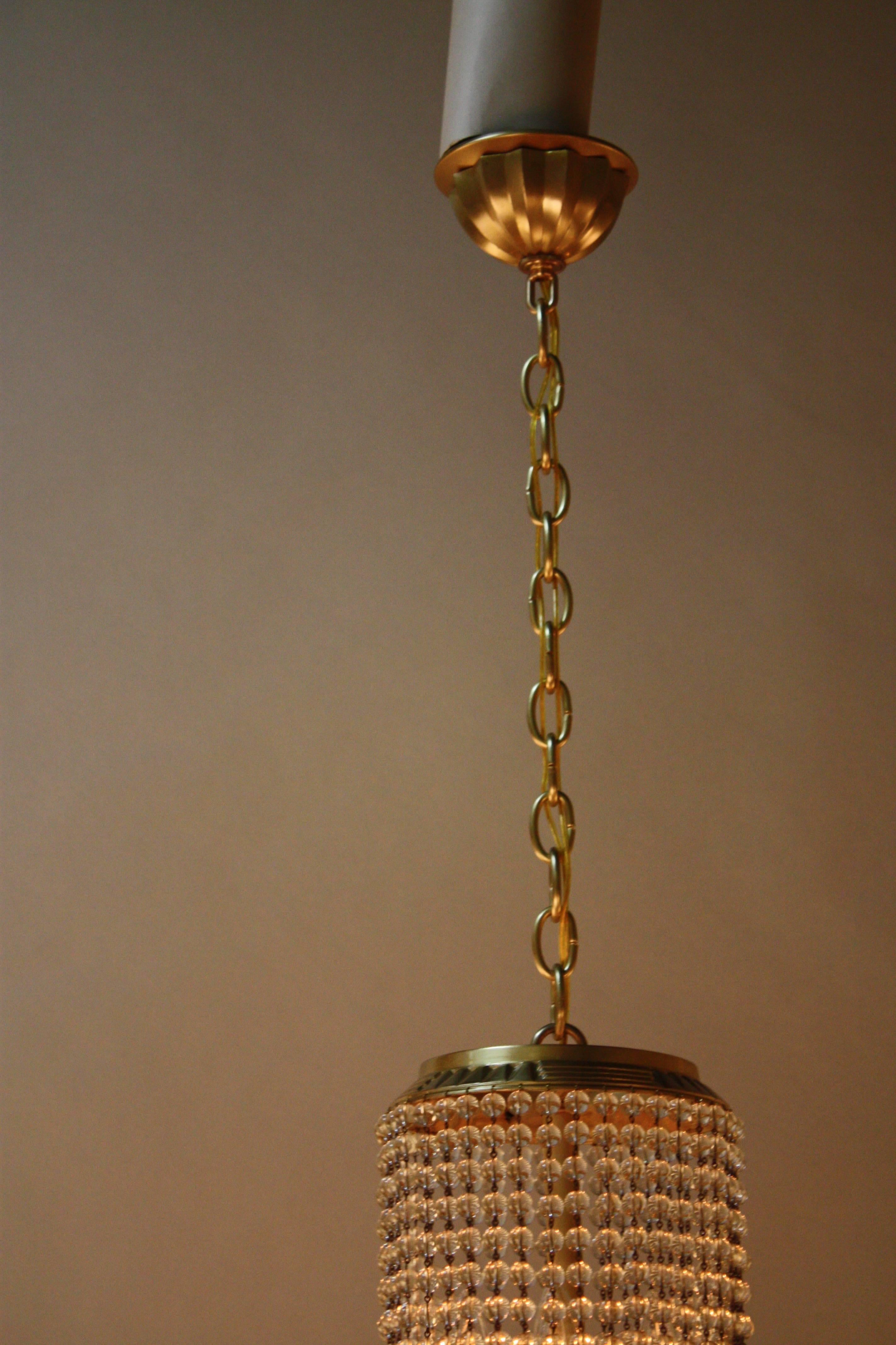 Bronze Art Deco Beaded Glass Chandelier 