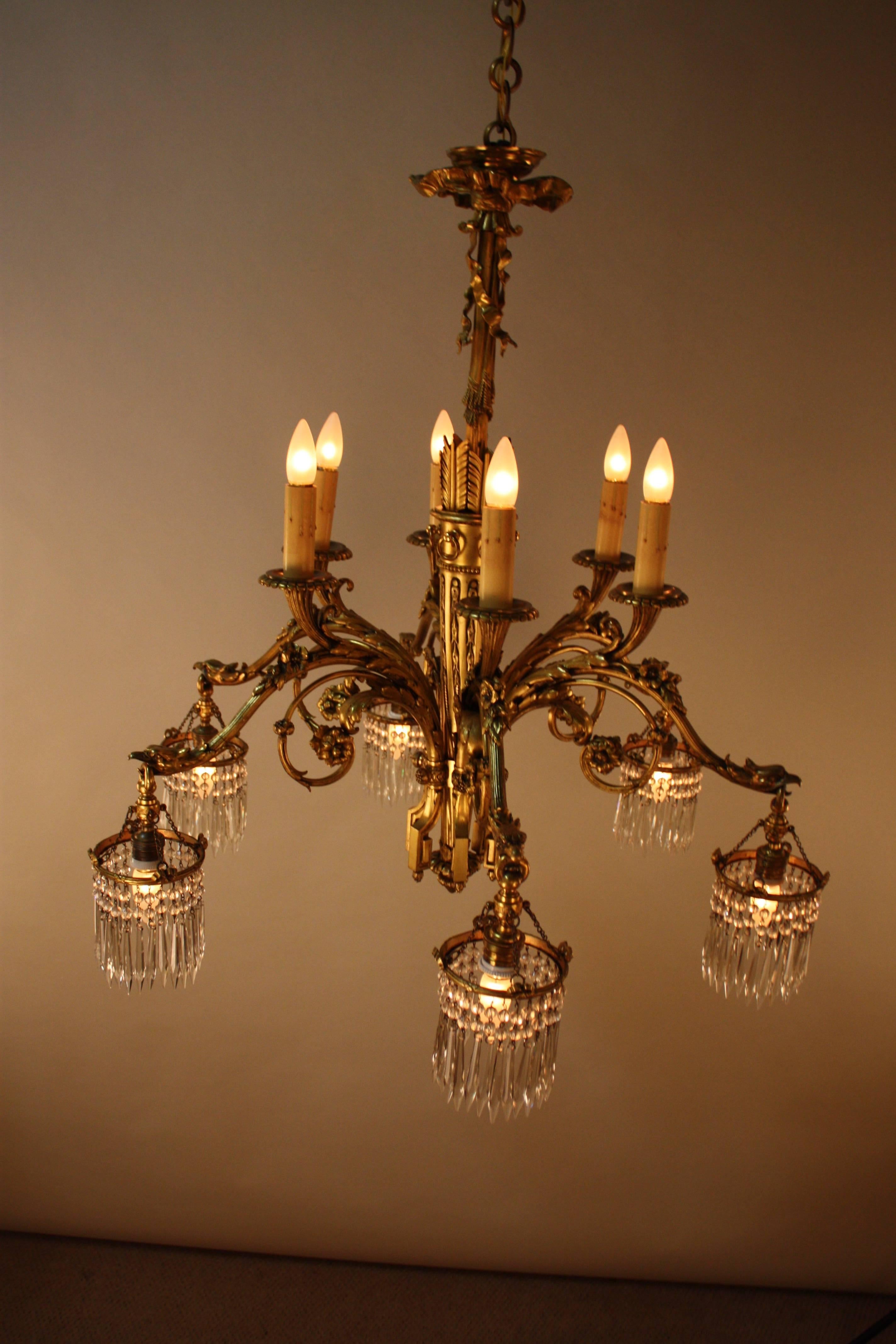 French Empire Style Bronze and Crystal Chandelier 2