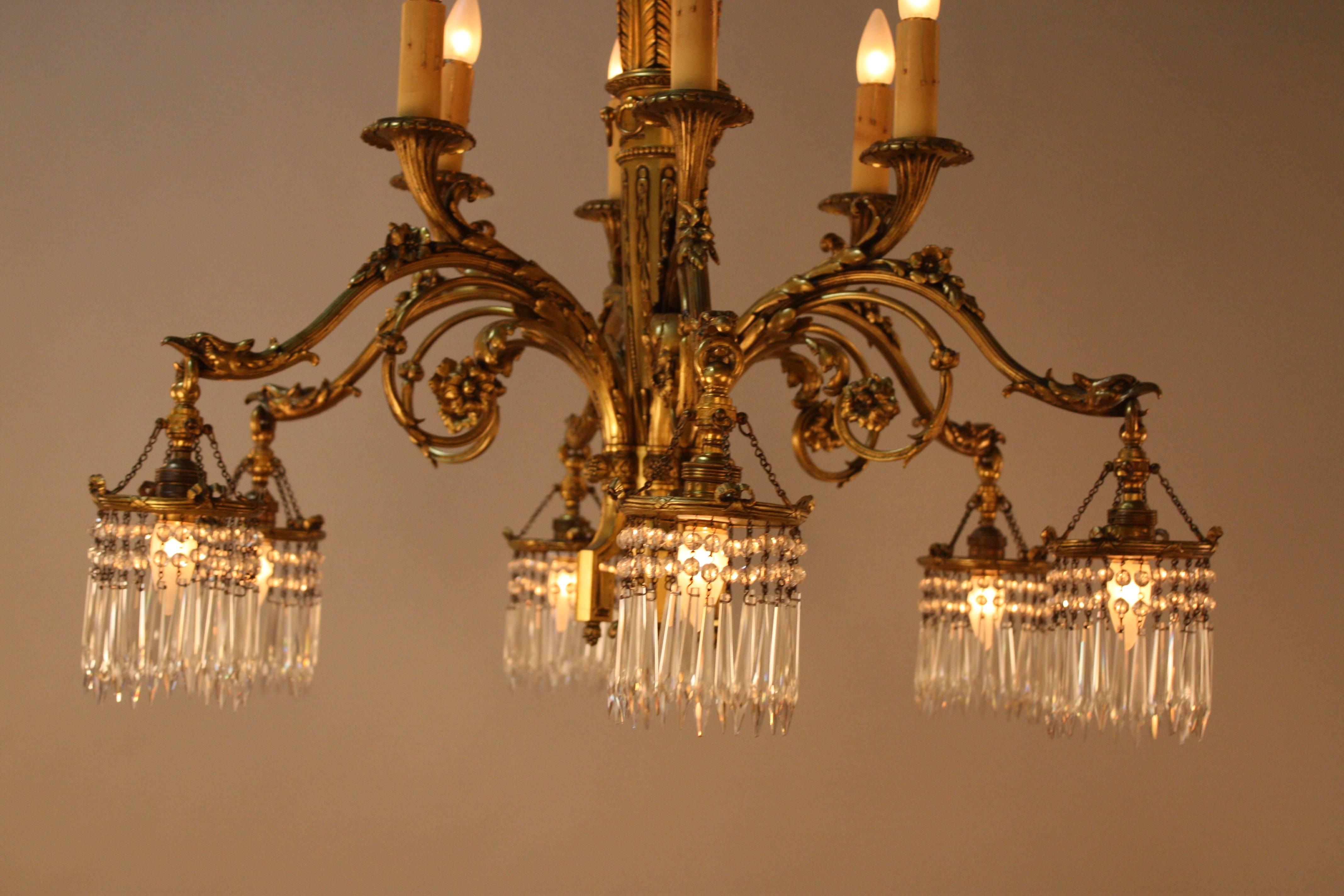 French Empire Style Bronze and Crystal Chandelier In Good Condition In Fairfax, VA