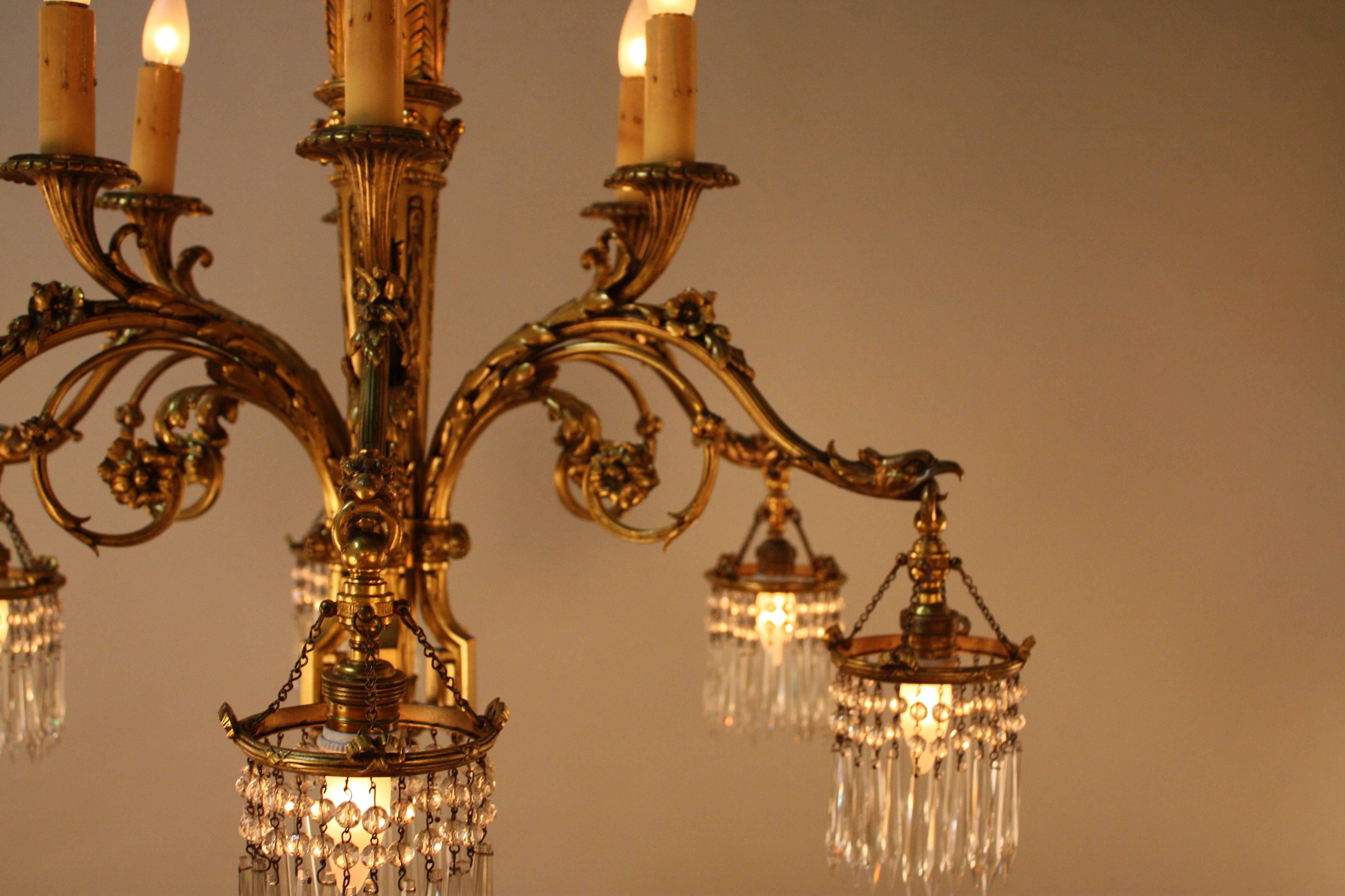 French Empire Style Bronze and Crystal Chandelier 4