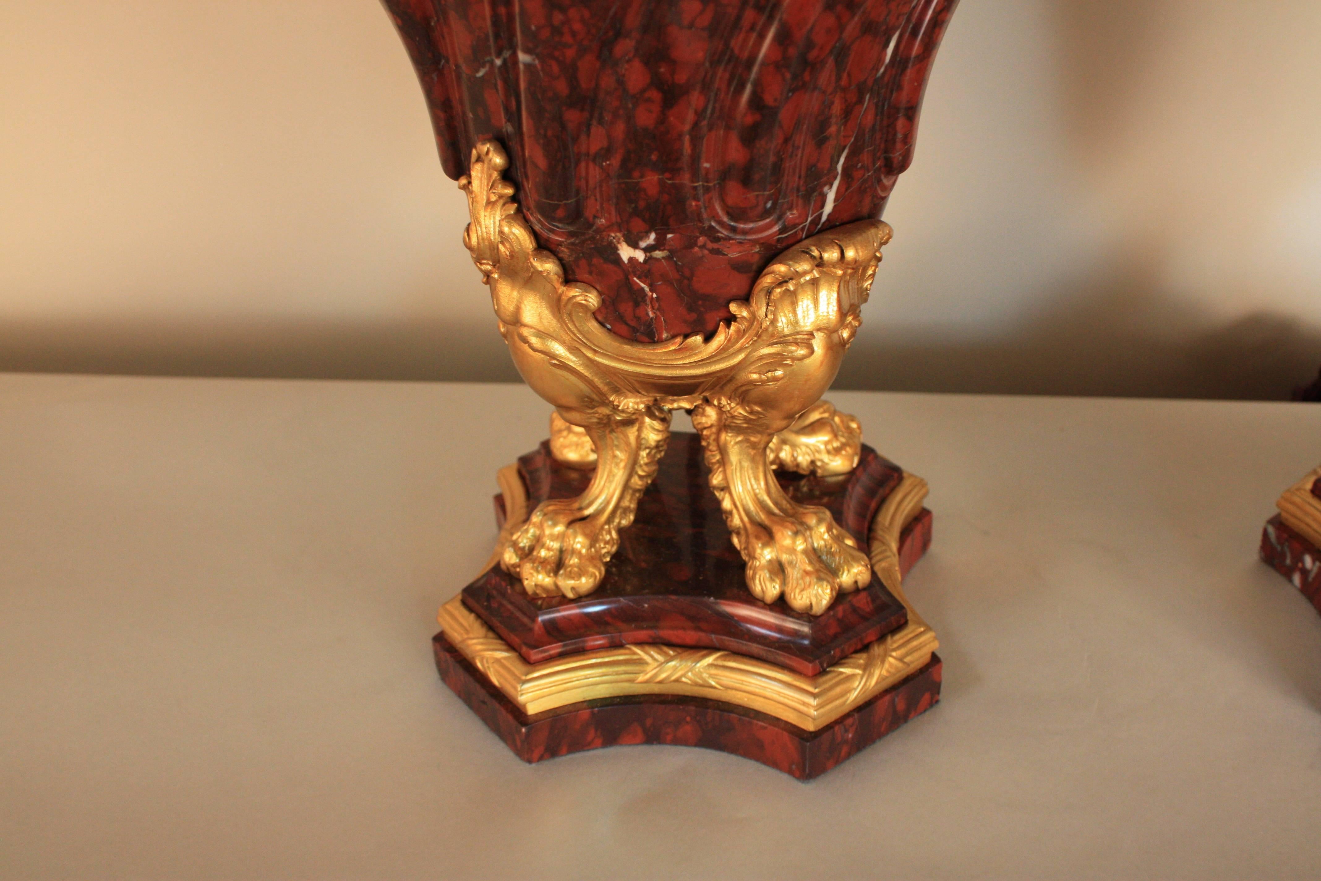 Pair of French Rouge Marble and Gilt Bronze Urn Table Lamps 4