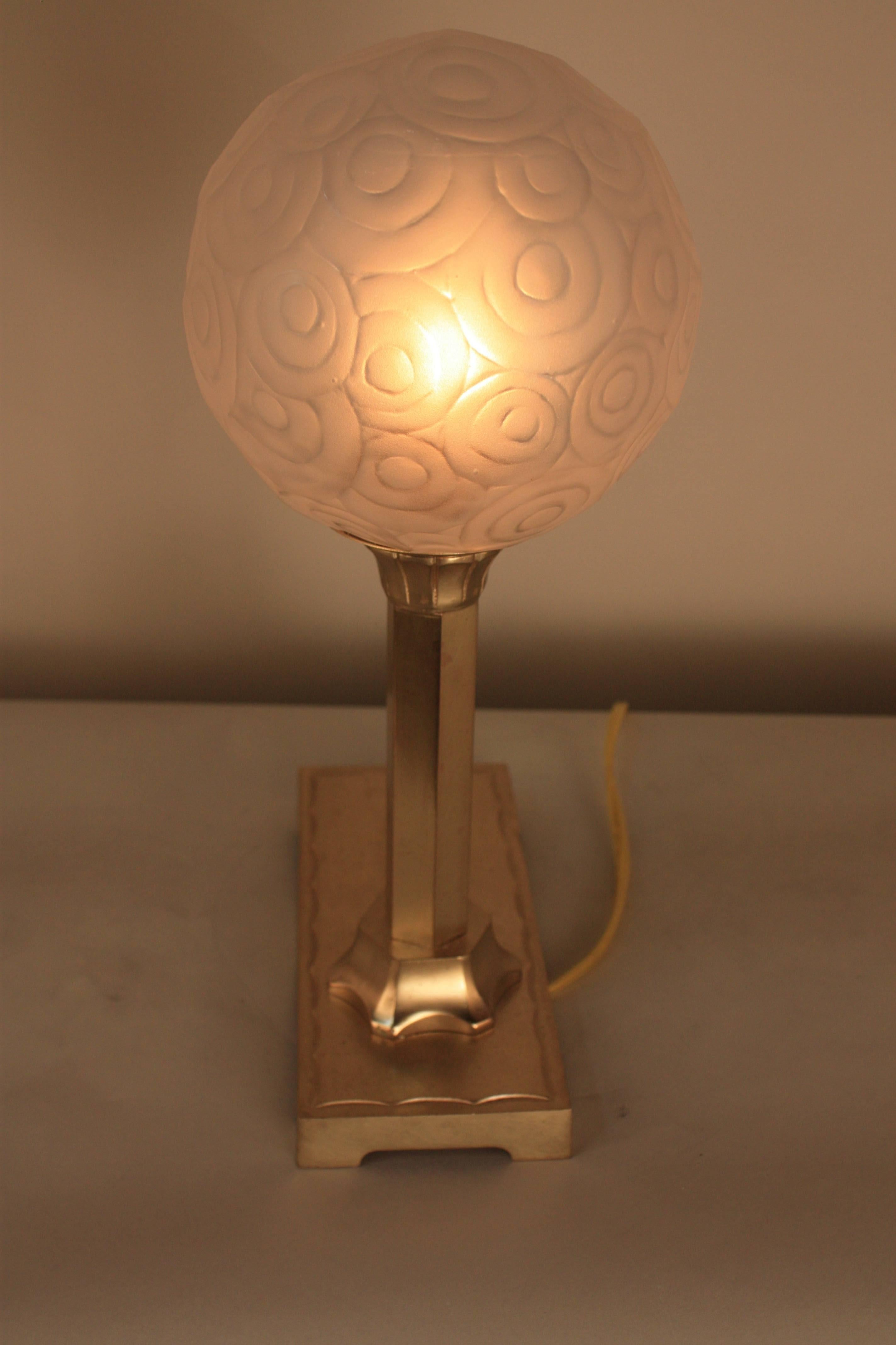 Art Deco Bronze Harlequin and Glass Shade Table Lamp 1