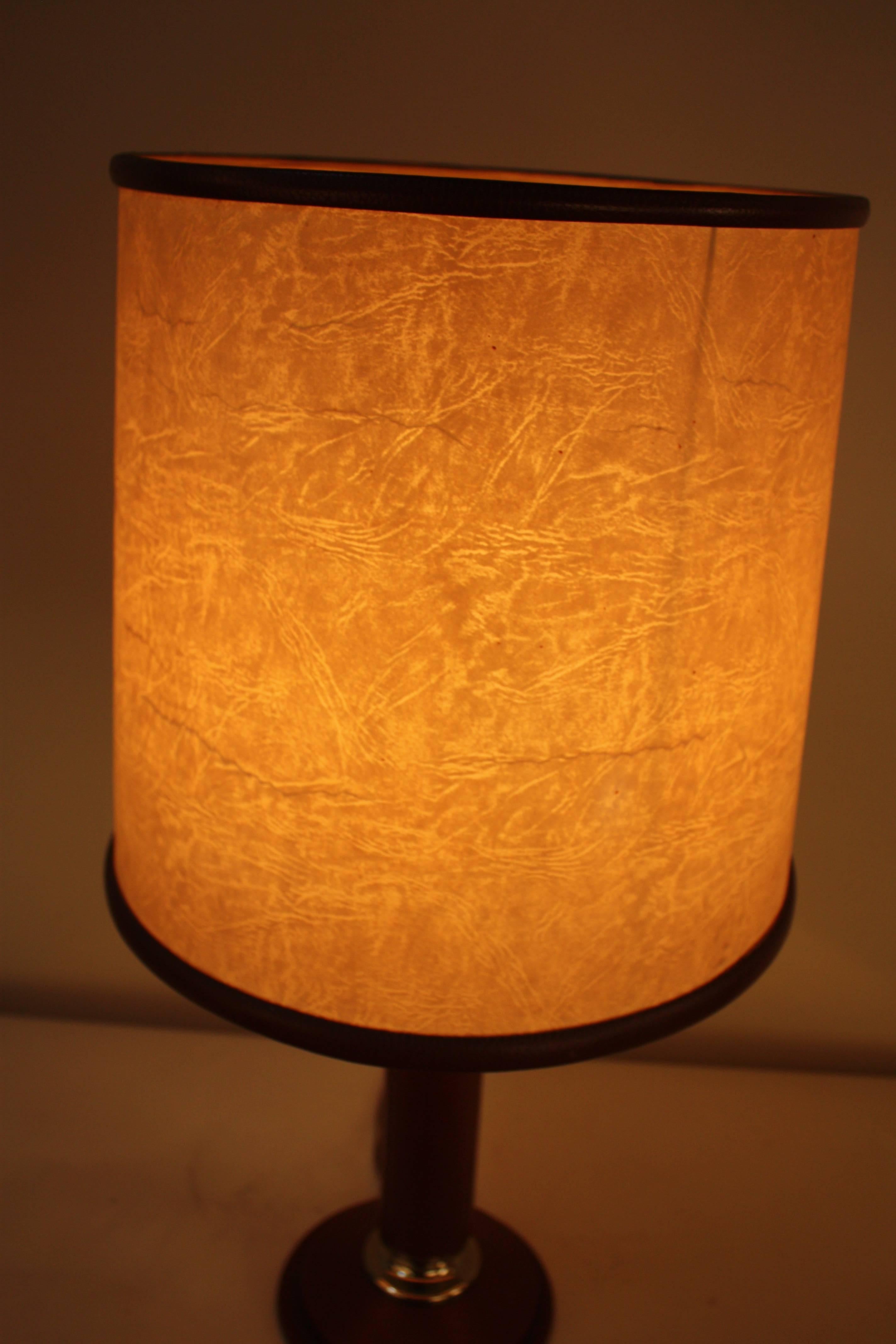 Late 20th Century Le Tanneur Leather Table Lamp with Matching Lampshade