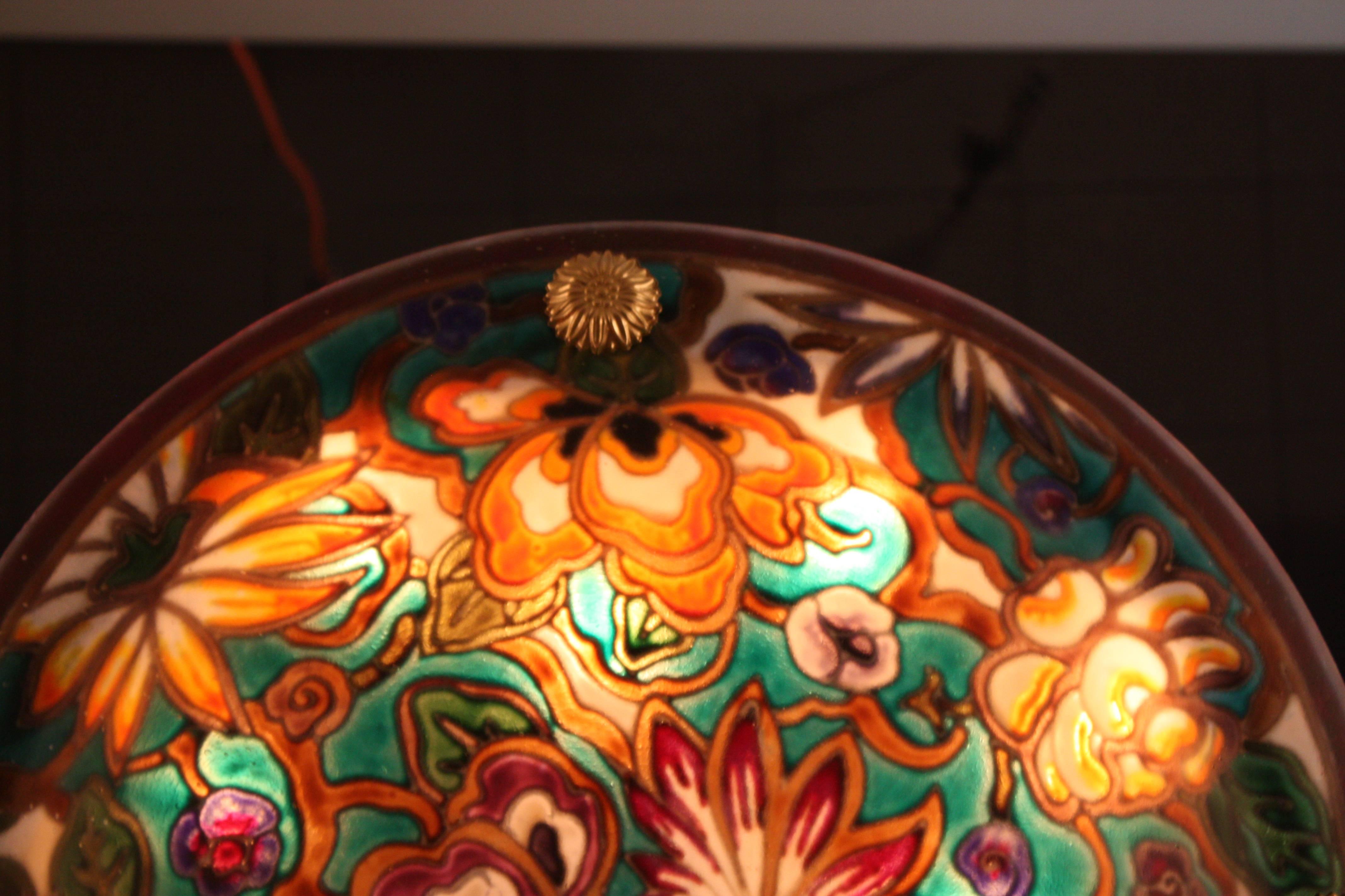 French Art Glass Hand-Painted Chandelier In Good Condition In Fairfax, VA