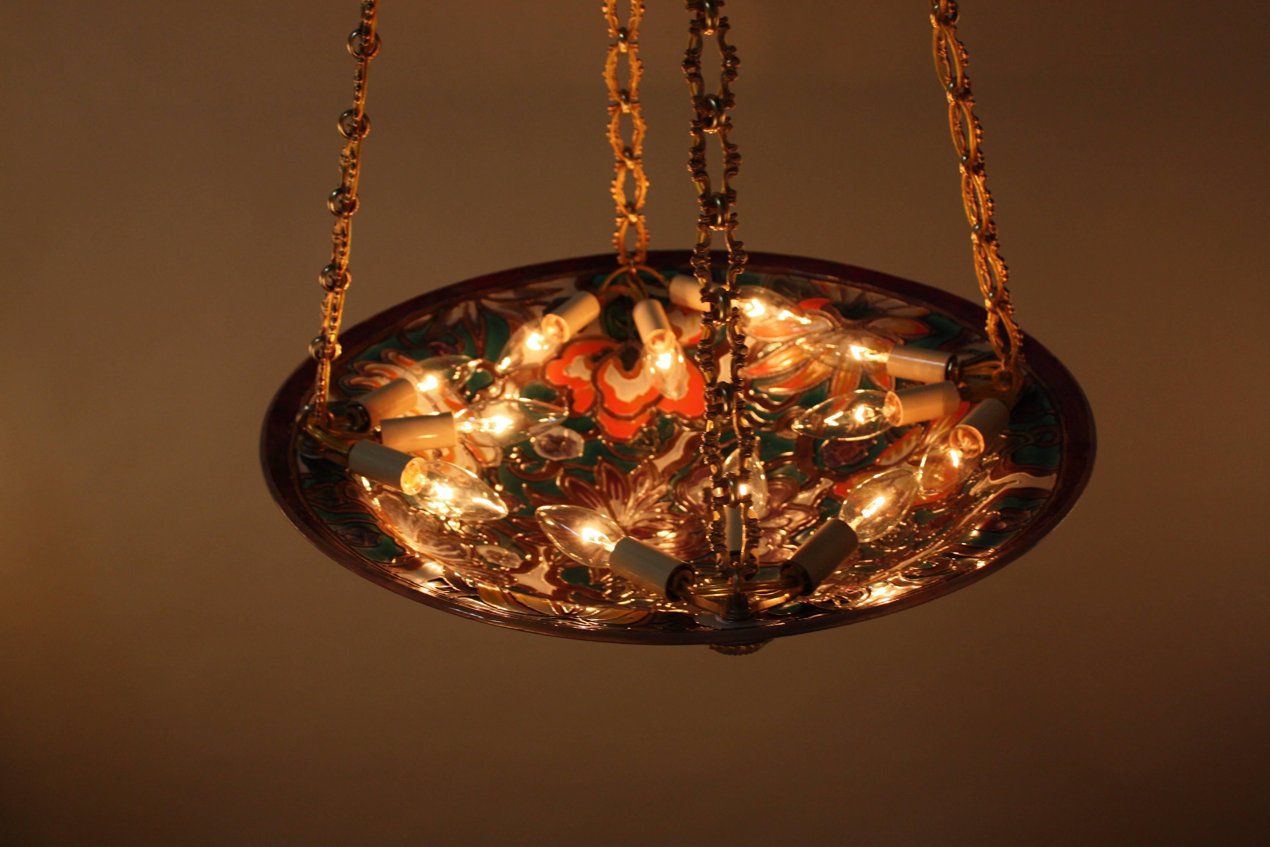 French Art Glass Hand-Painted Chandelier 1