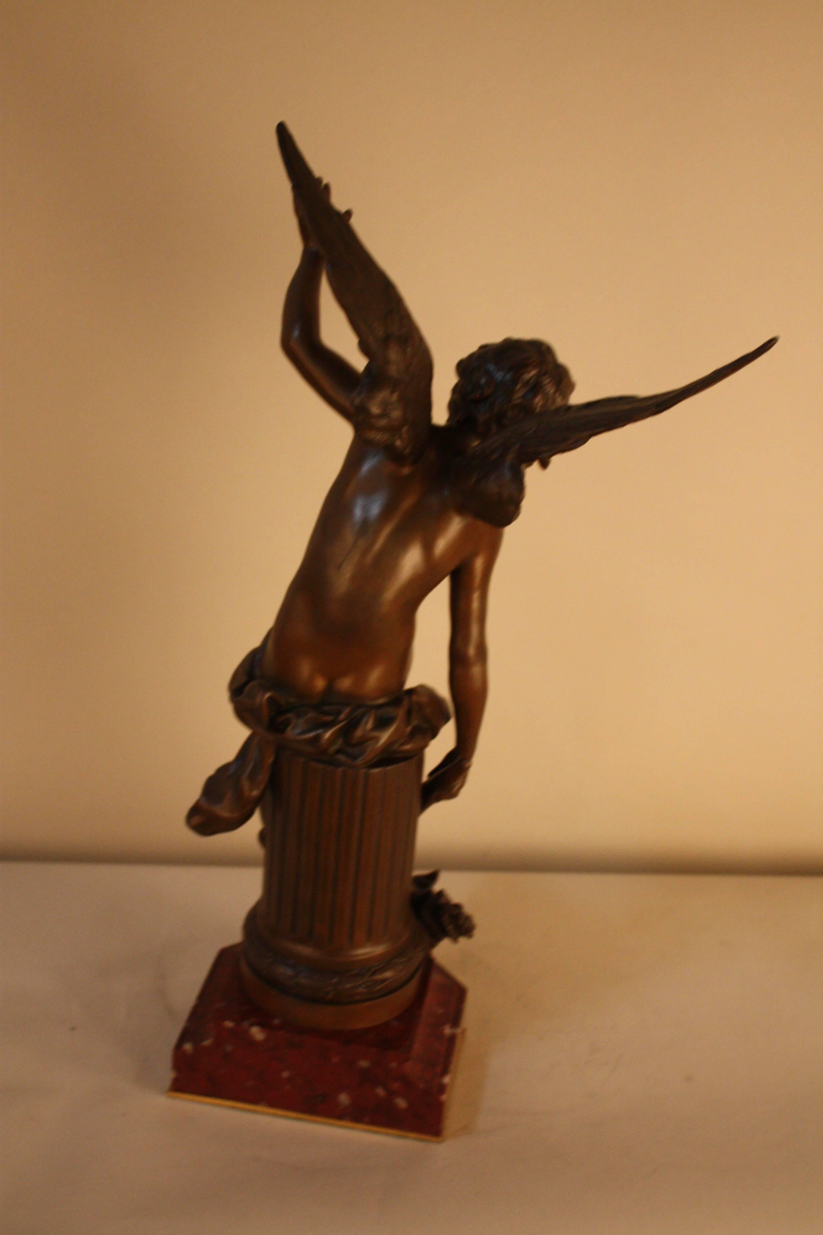 French Bronze Sculpture of Young Cupid-Angel Boy Carrying the Torch