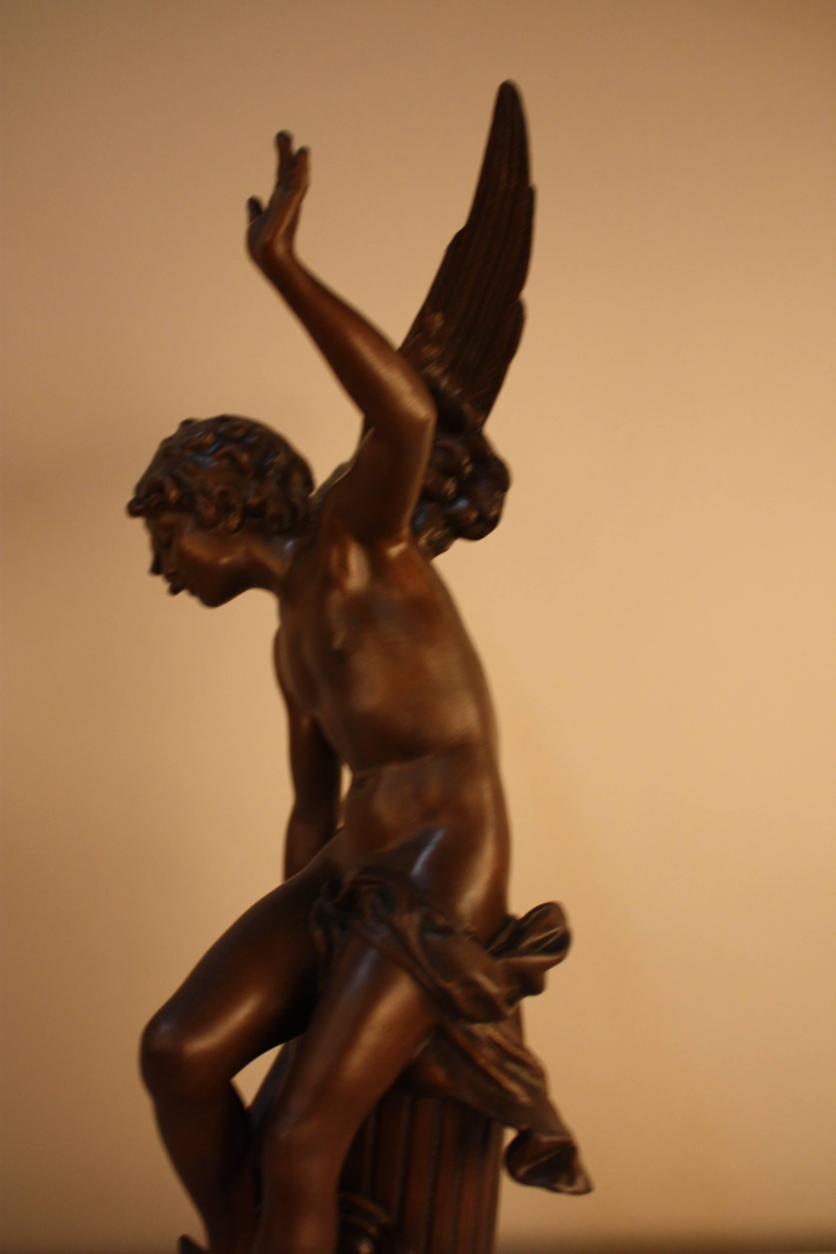 Bronze Sculpture of Young Cupid-Angel Boy Carrying the Torch 3