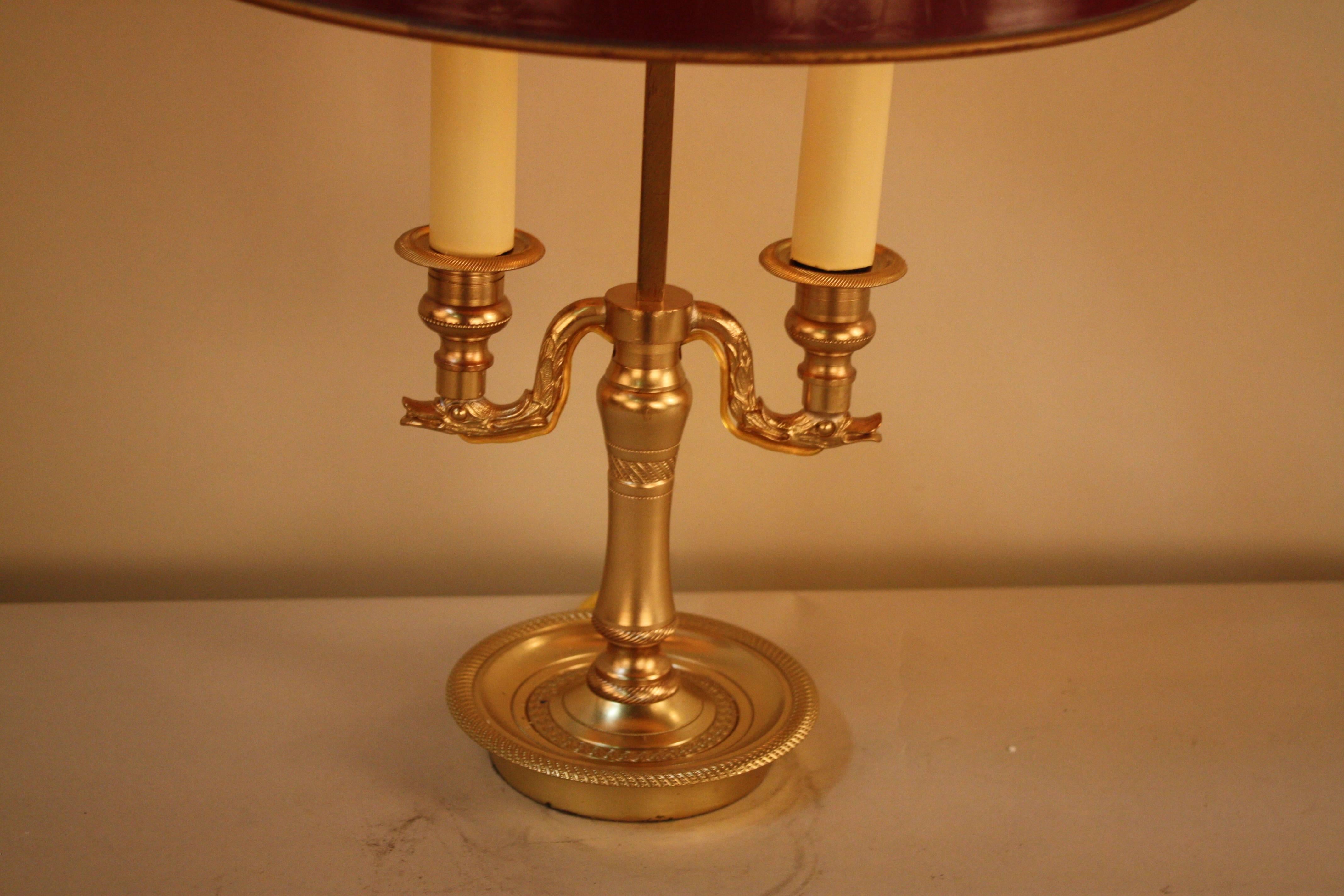 Lacquered French Bronze Empire Style Bouillotte Table Lamp