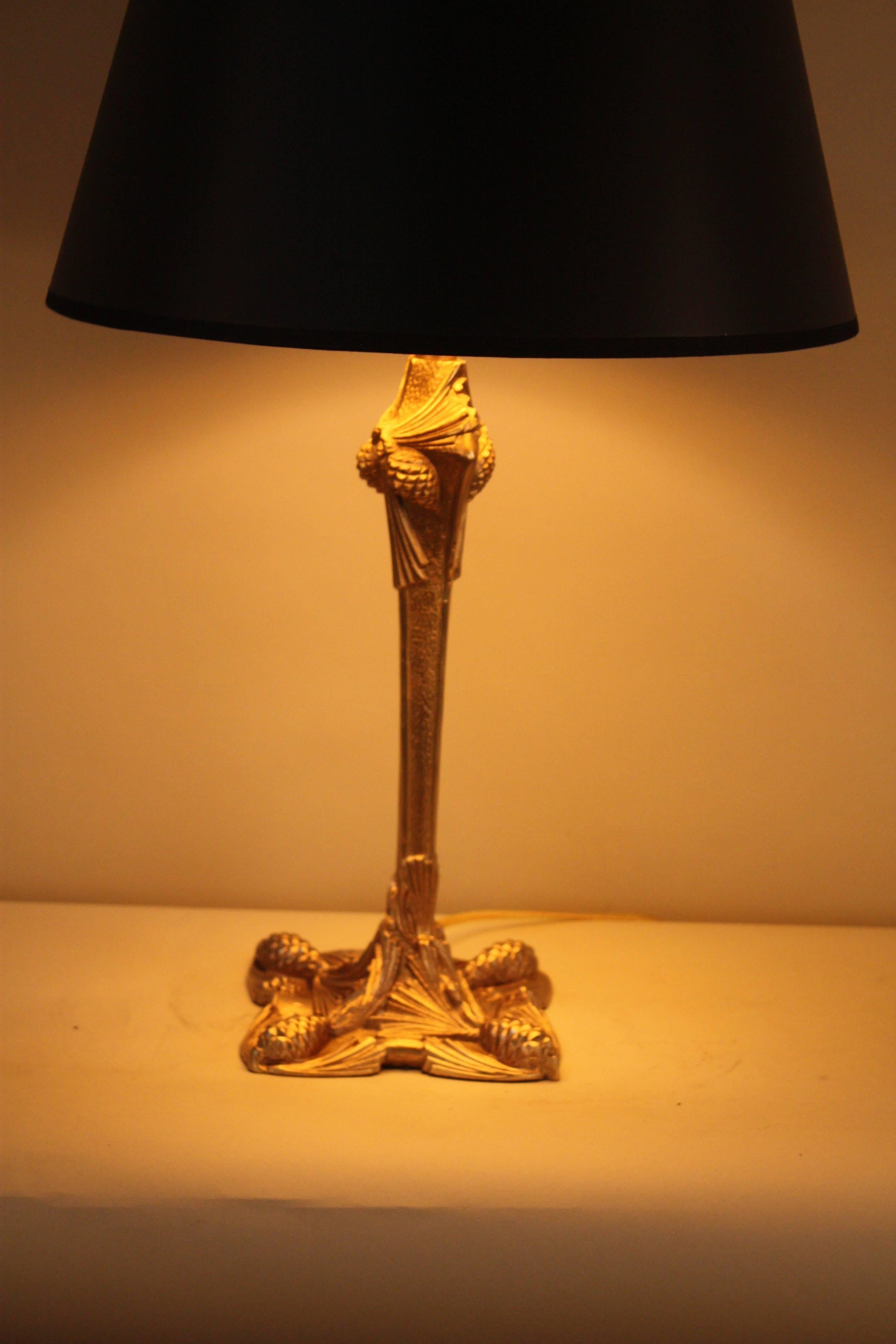 Pair of French 1920s Bronze Table Lamps in Attributed to George Leleu In Good Condition In Fairfax, VA