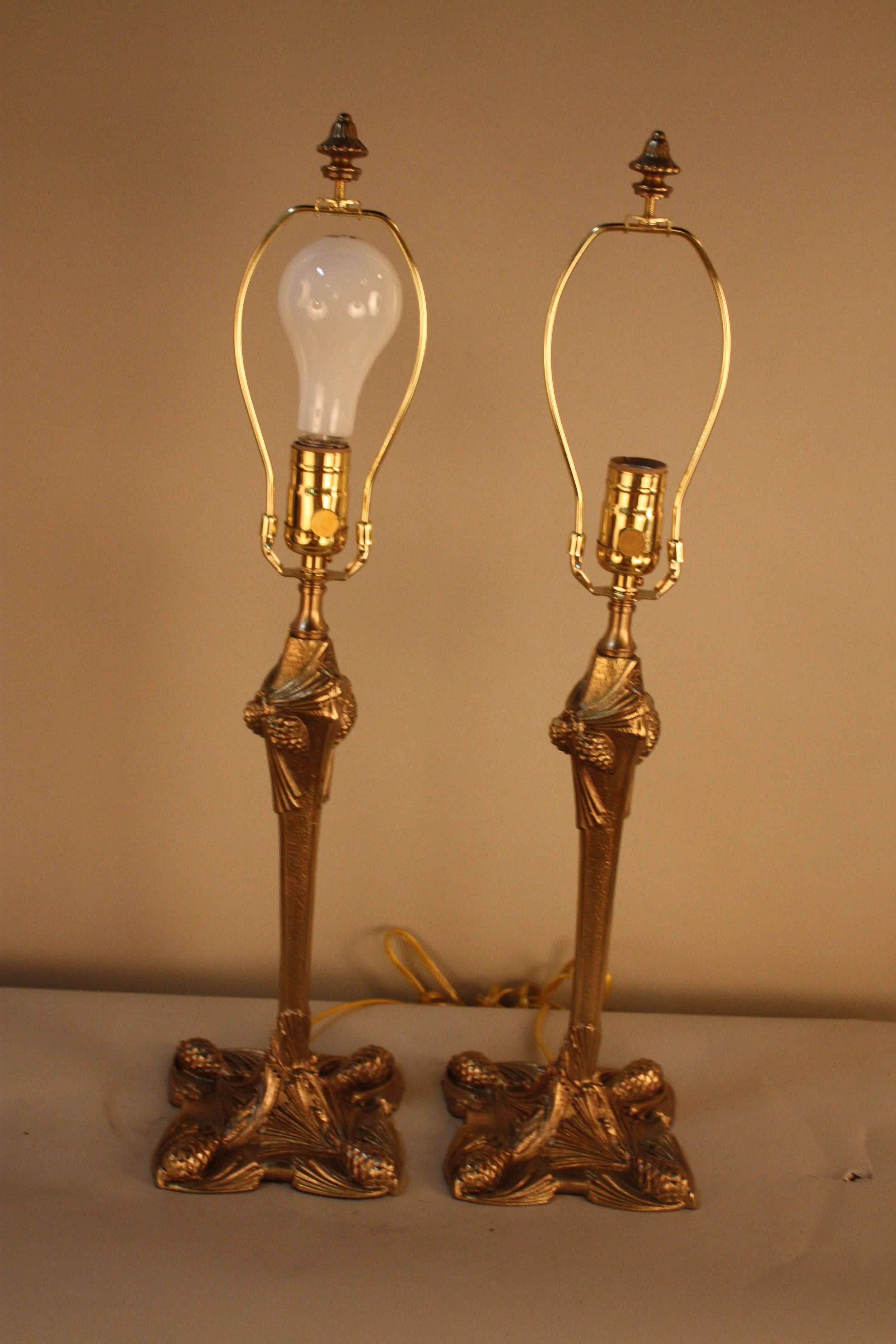 Pair of French 1920s Bronze Table Lamps in Attributed to George Leleu 2