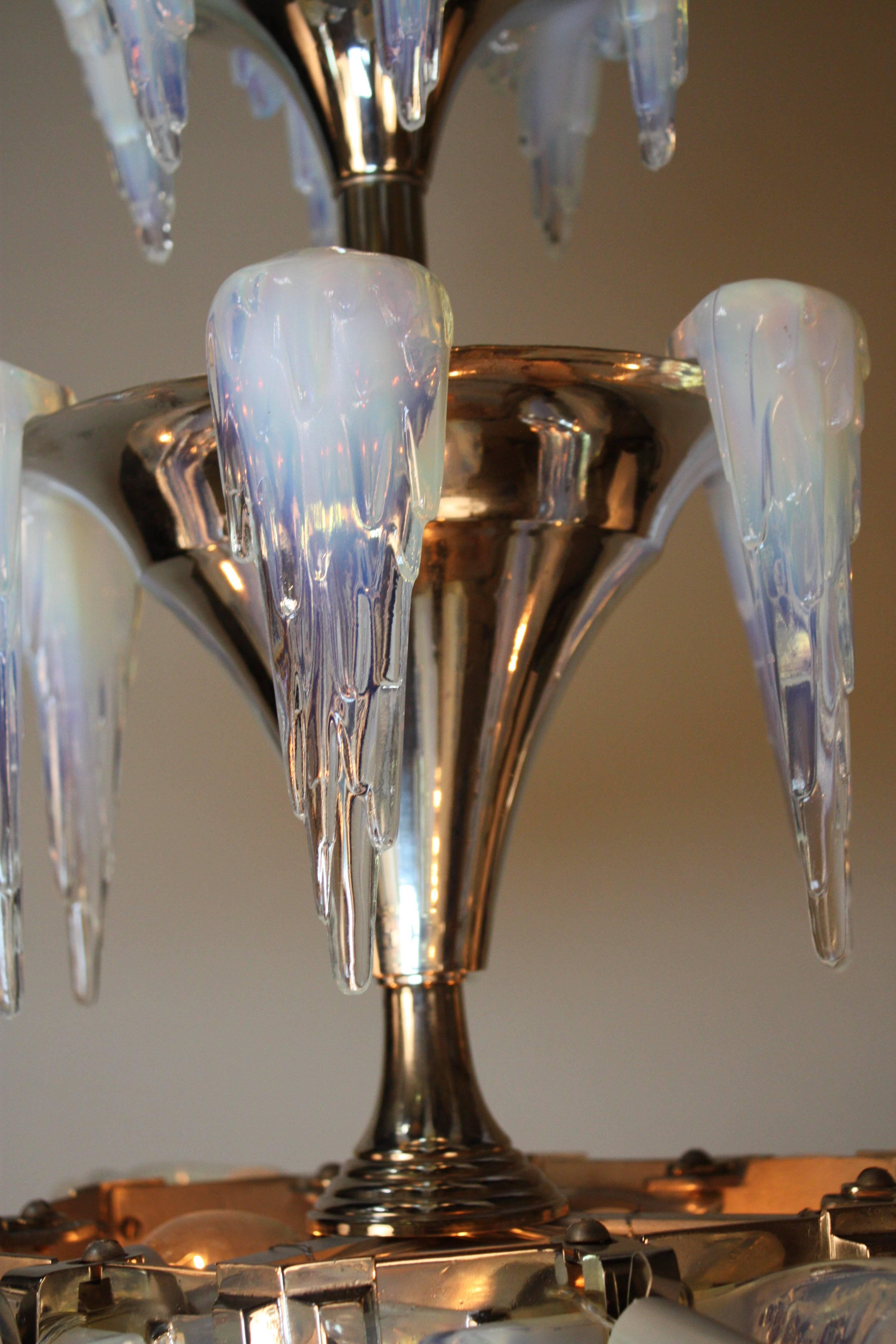French Opalescent Glass Art Deco Chandelier by Boris Lacroix 3