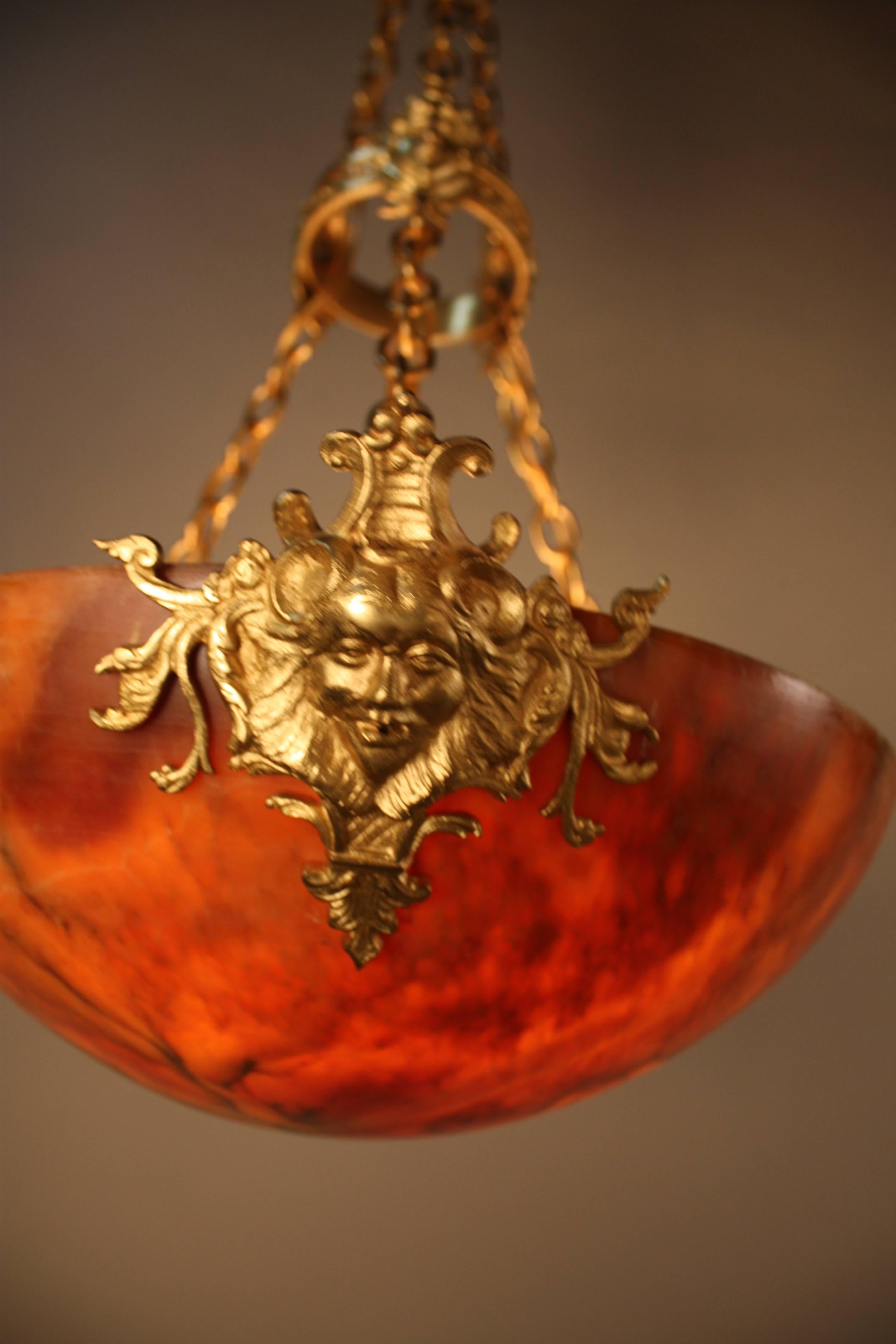 Mid-20th Century French Alabaster and Bronze Chandelier