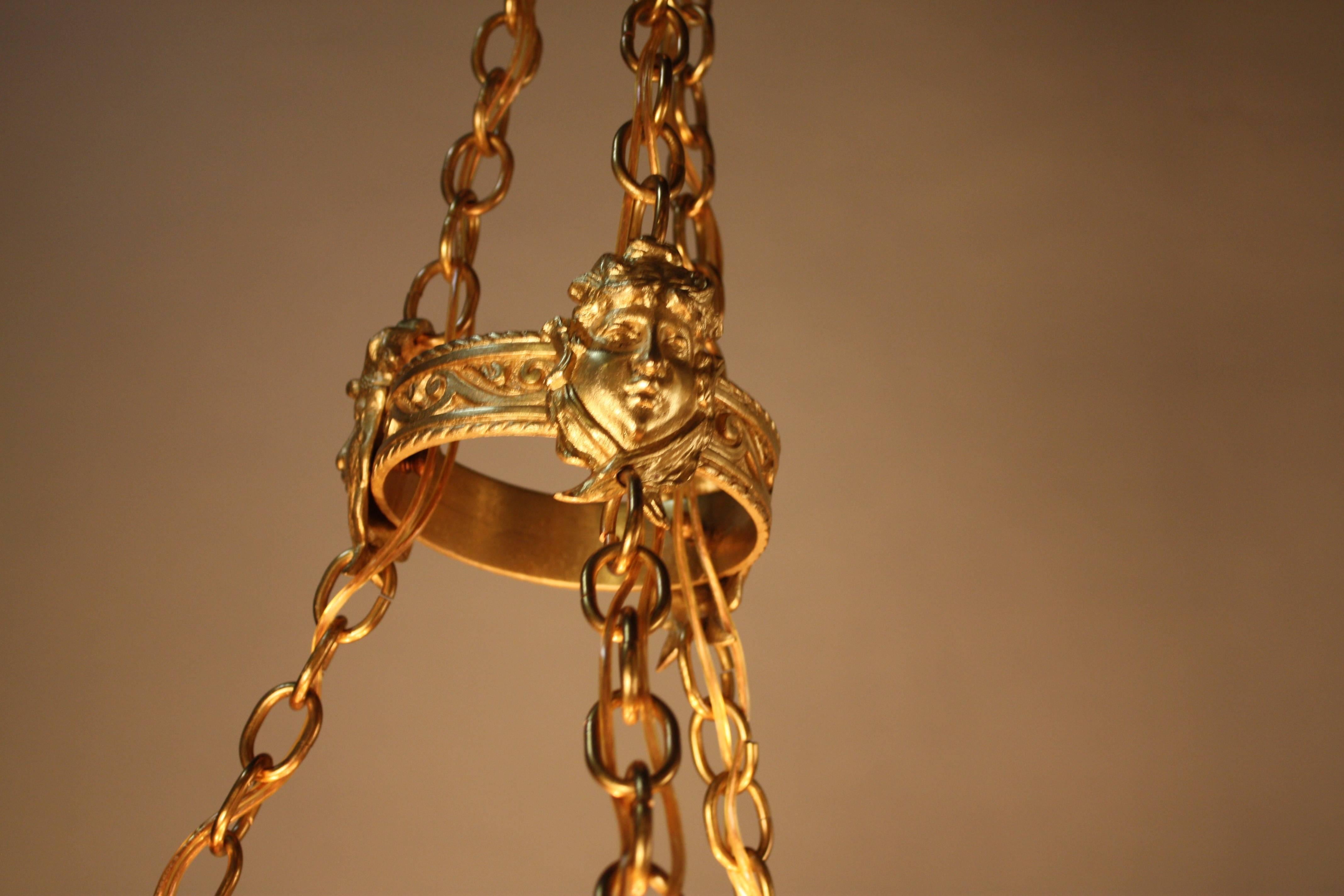 French Alabaster and Bronze Chandelier 1