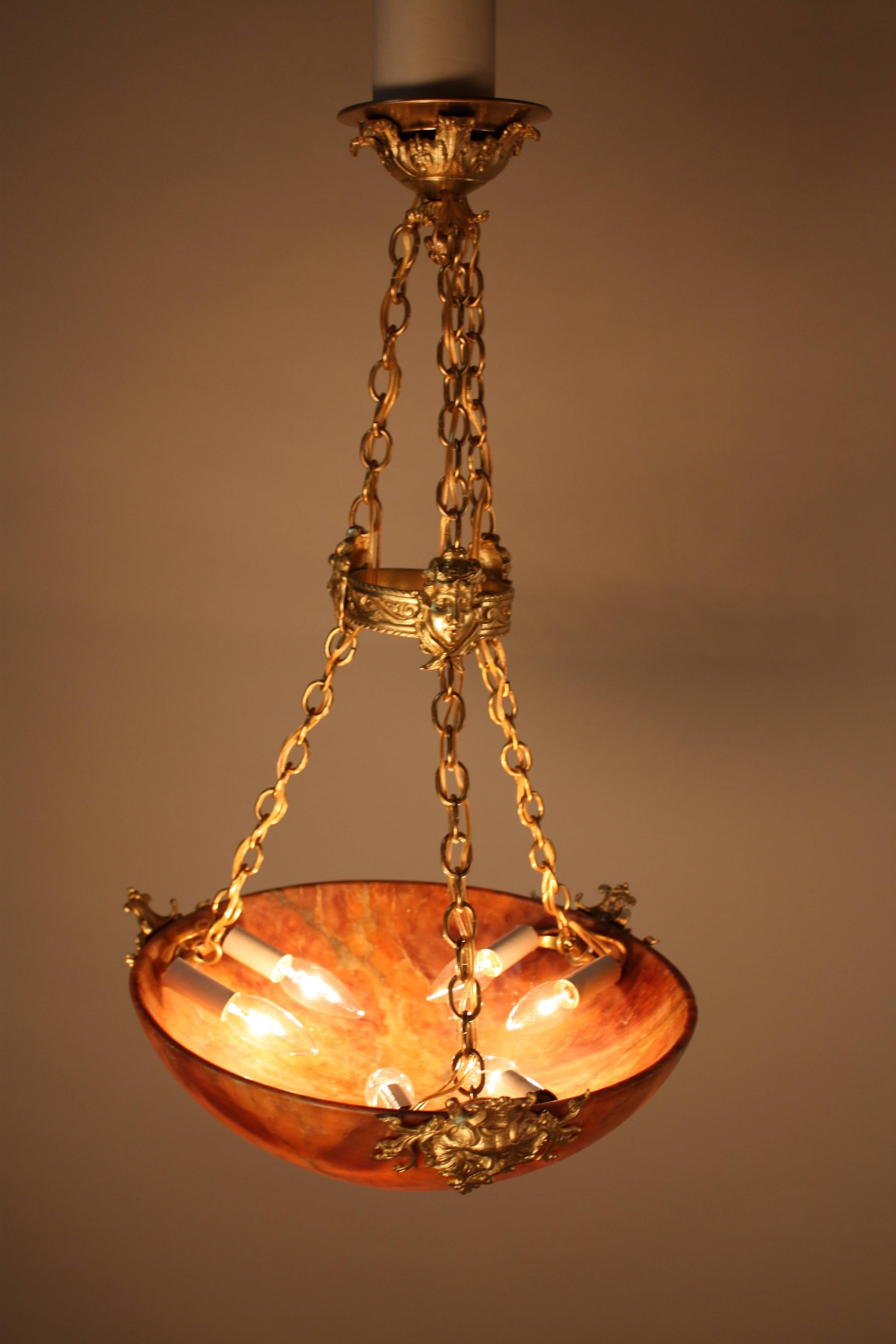 French Alabaster and Bronze Chandelier 2