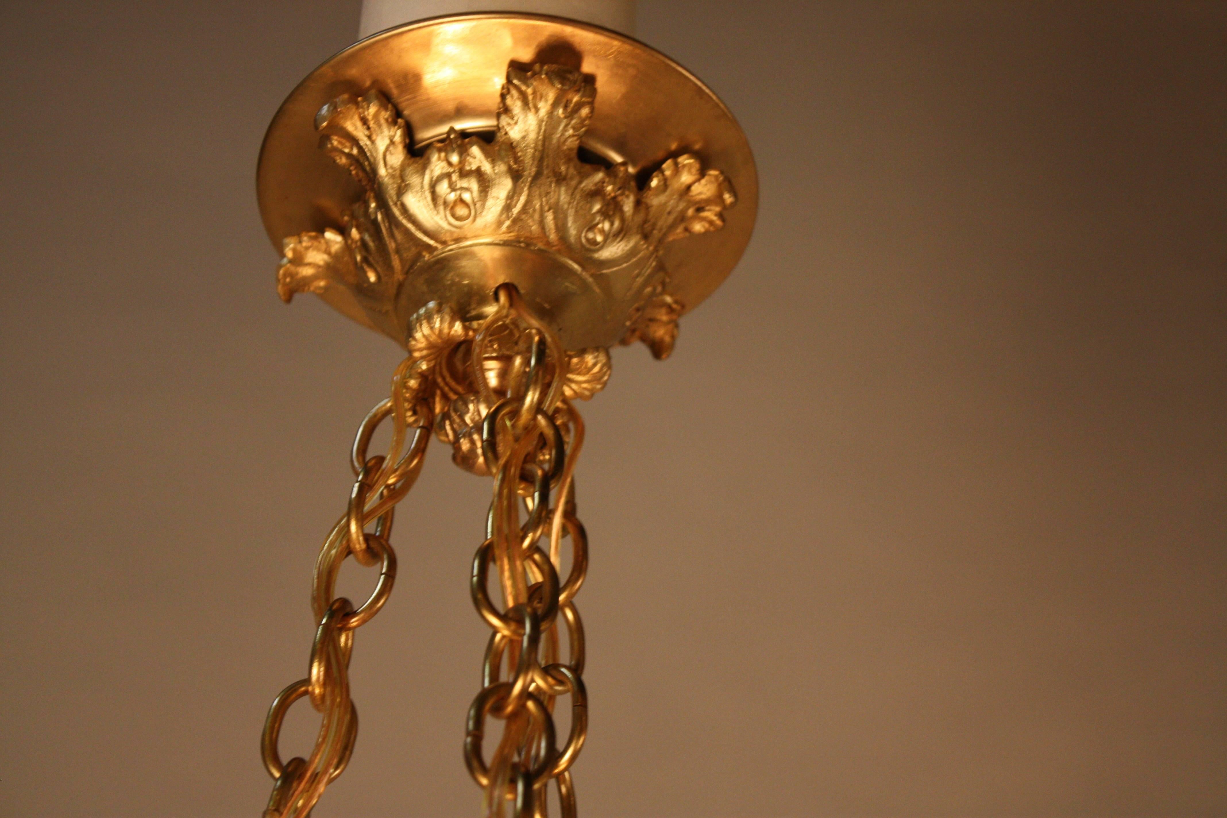 French Alabaster and Bronze Chandelier 3