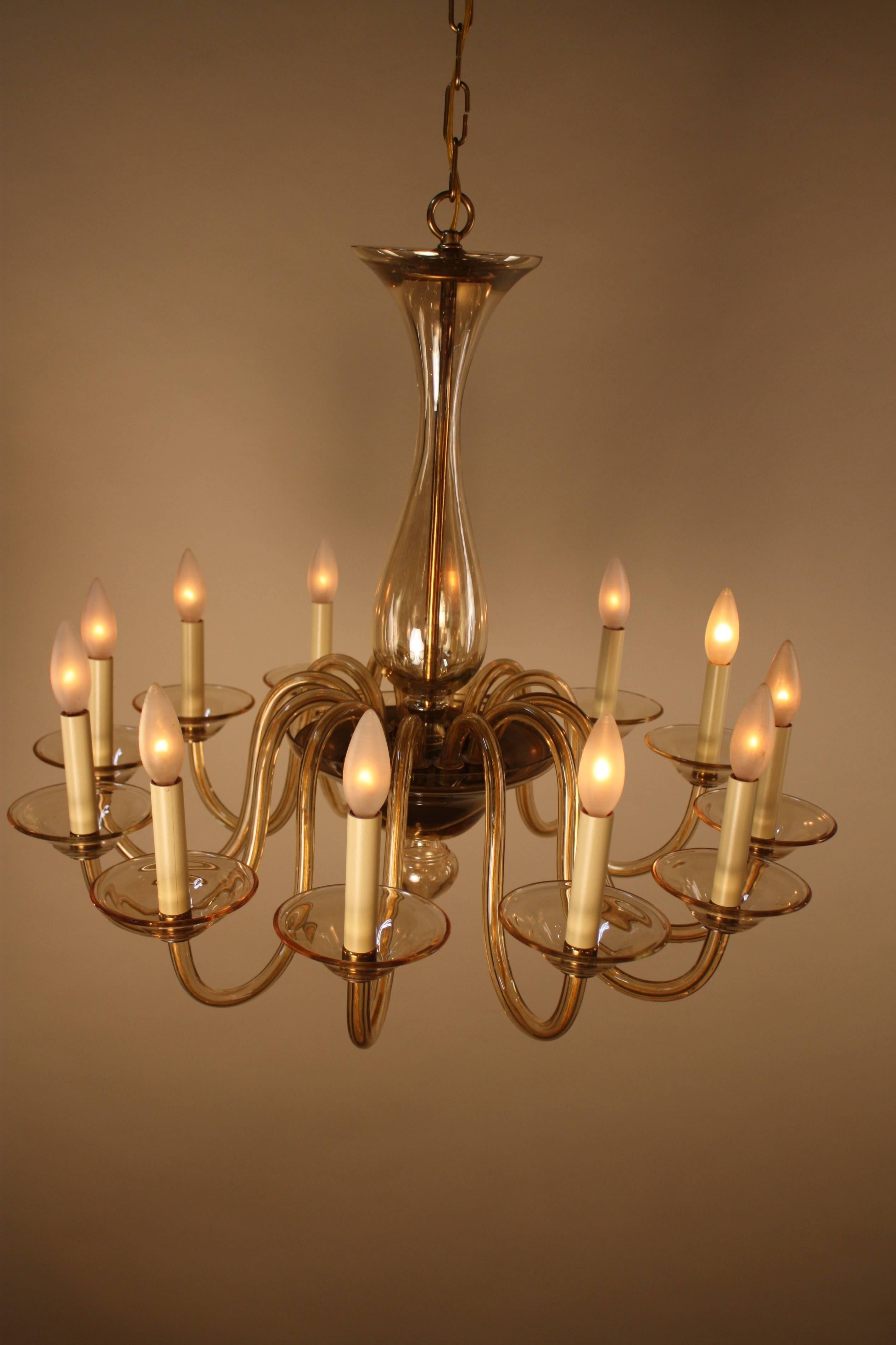 1970s Champagne Colored Murano Glass Chandelier In Good Condition In Fairfax, VA