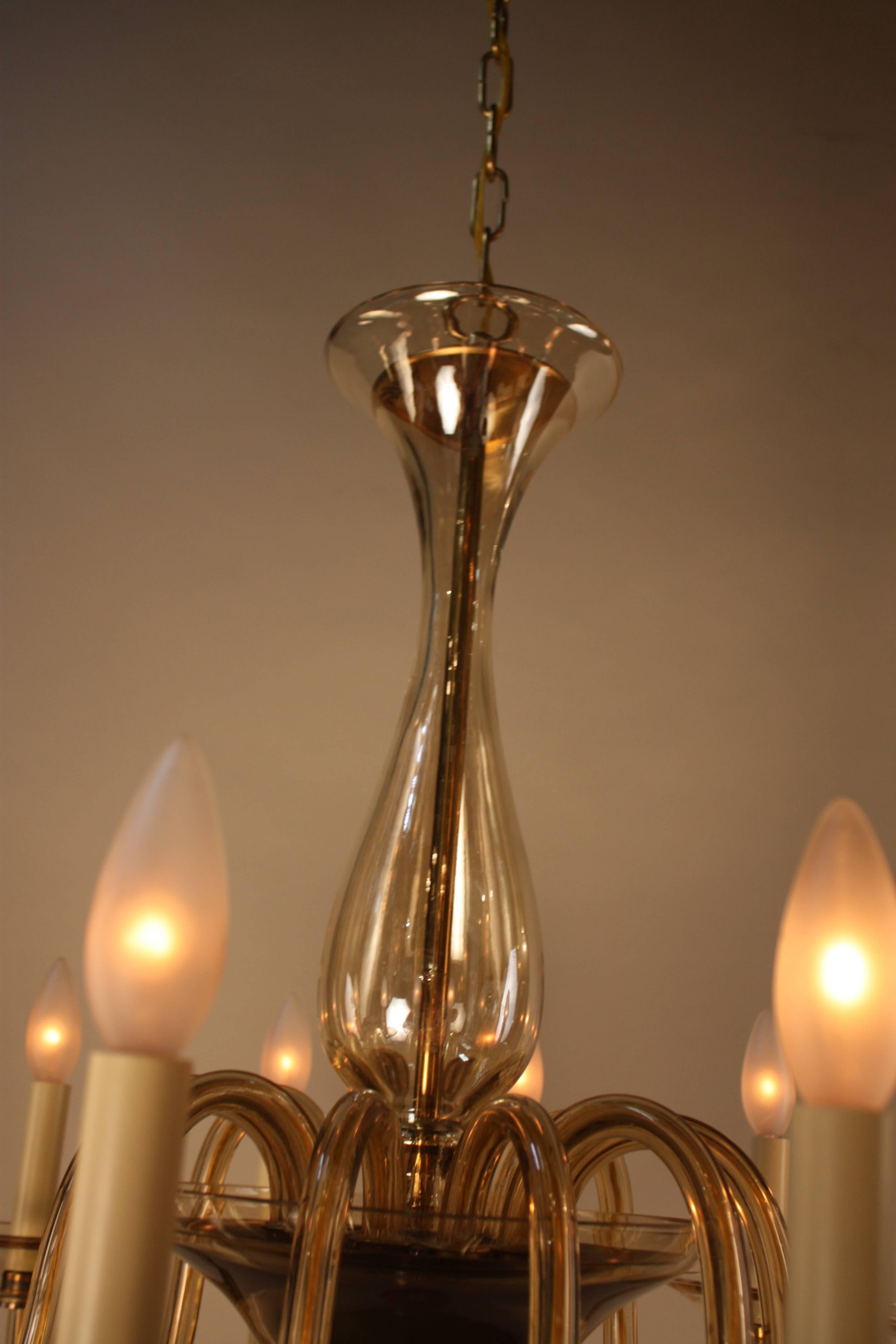 Late 20th Century 1970s Champagne Colored Murano Glass Chandelier