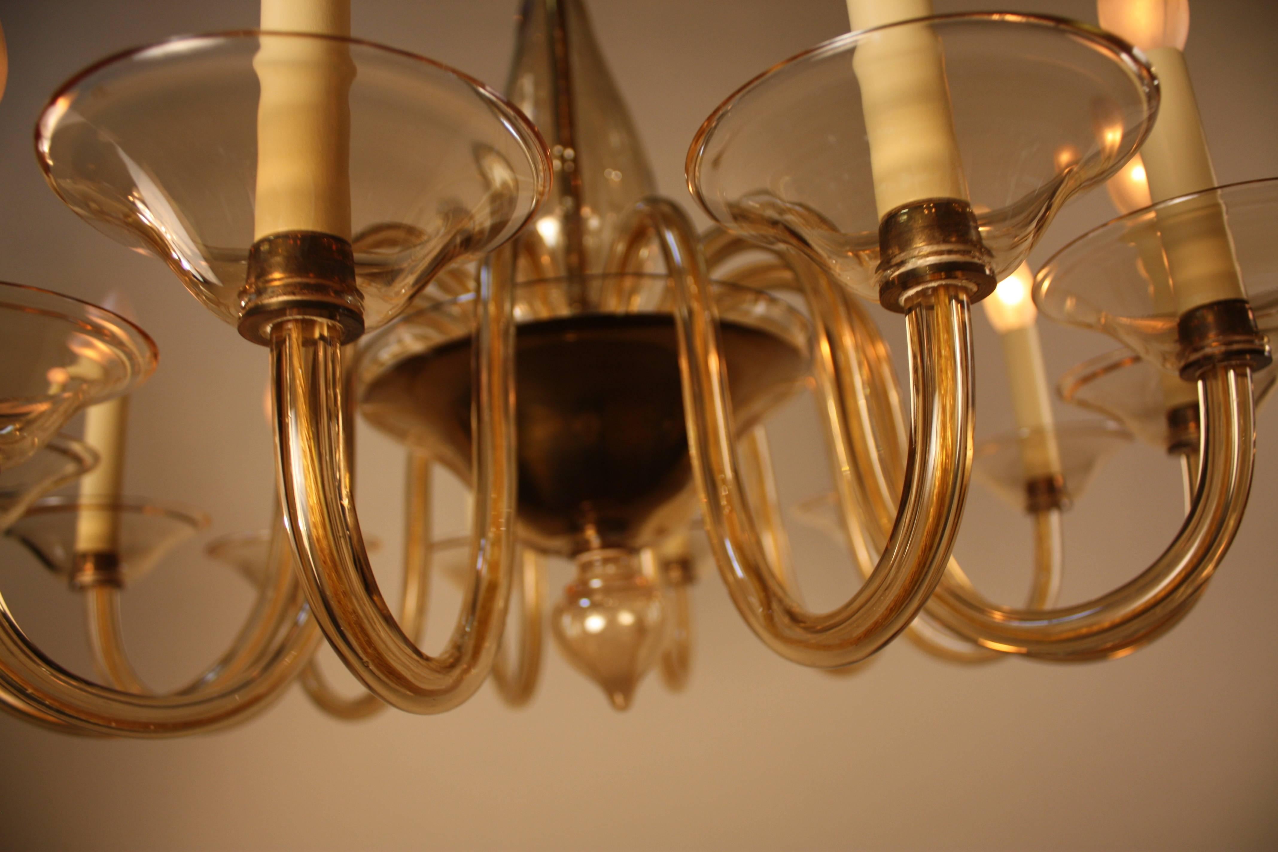 Modern 1970s Champagne Colored Murano Glass Chandelier