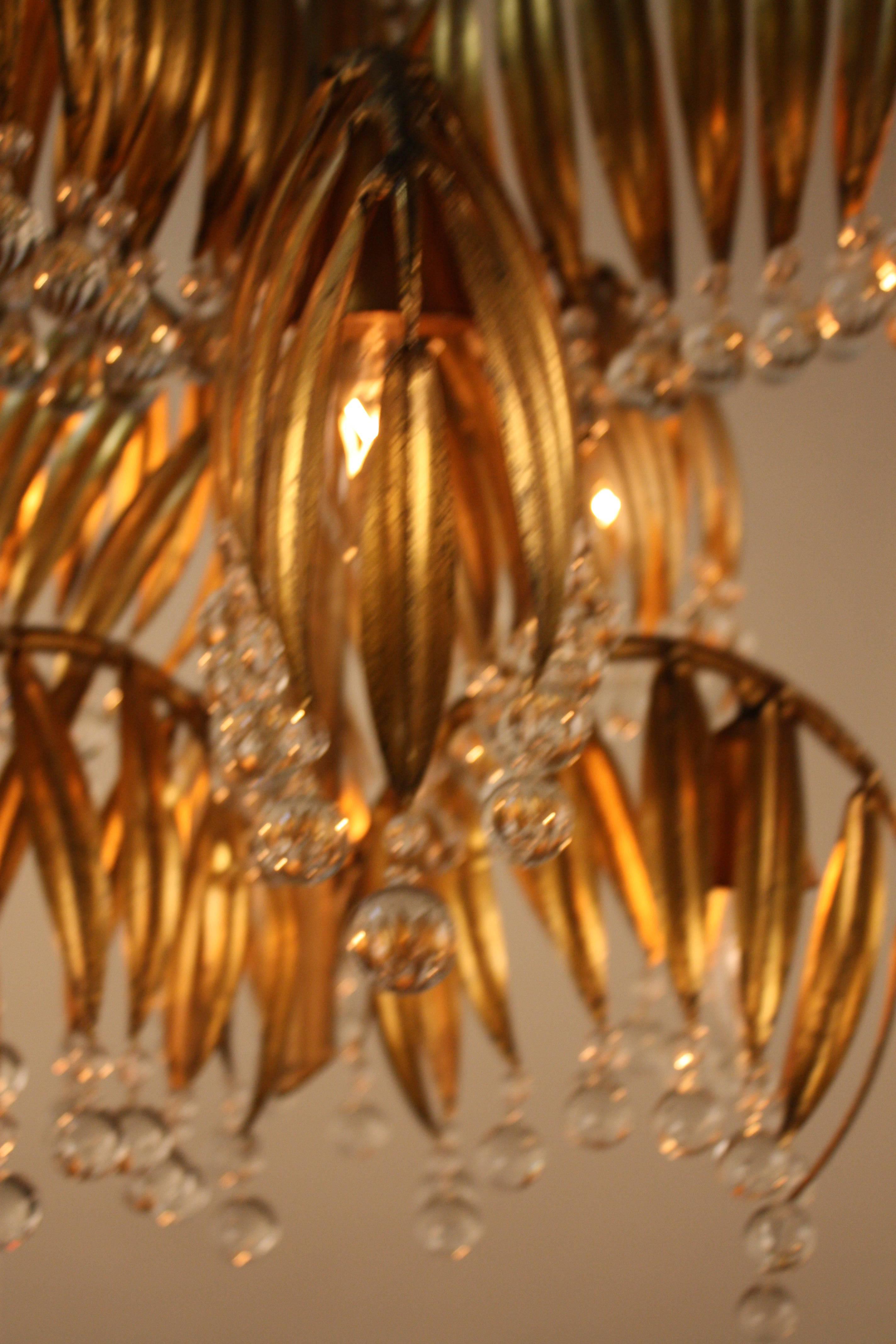 Handcrafted Gold Leaf on Metal Palm Tree Crystal Chandelier 1