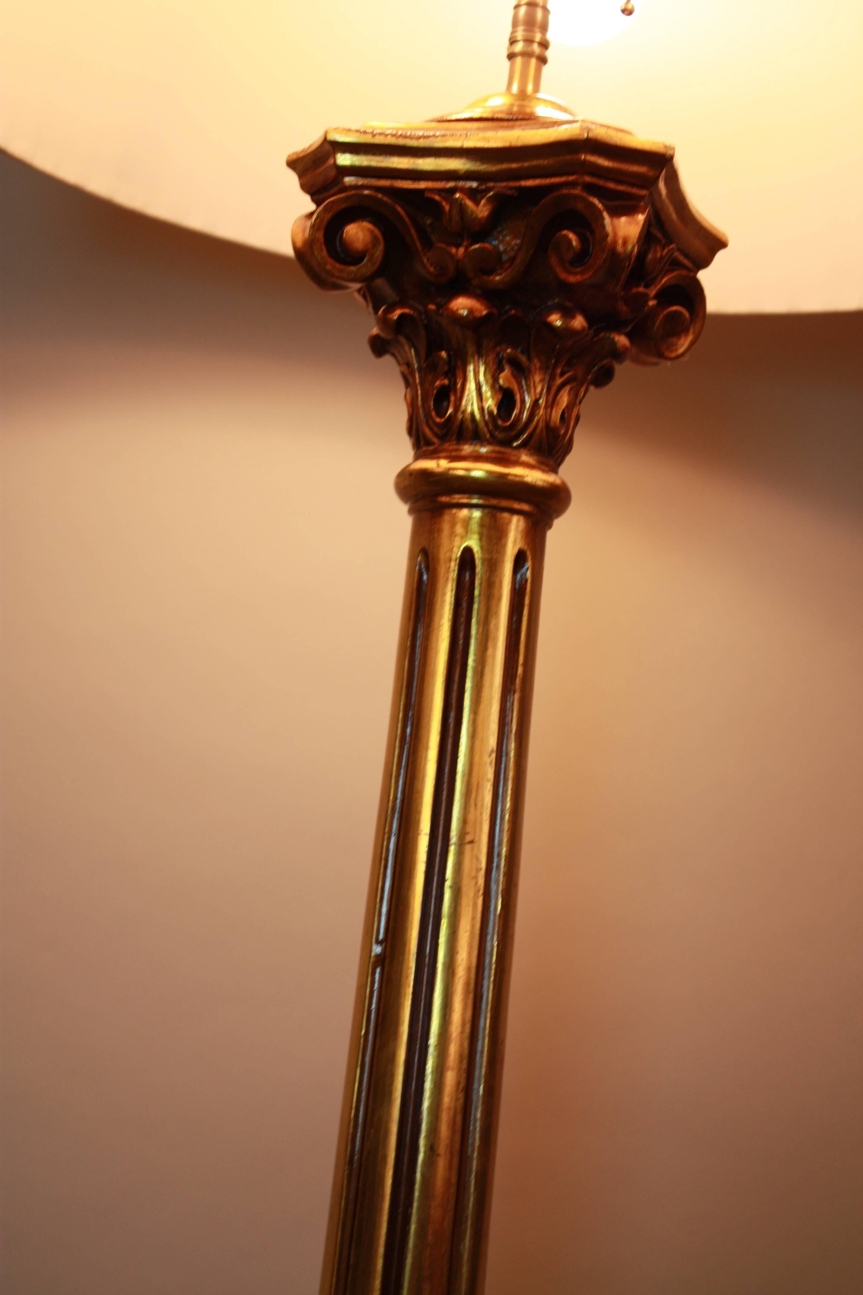 Silk Spanish Giltwood Floor Lamp