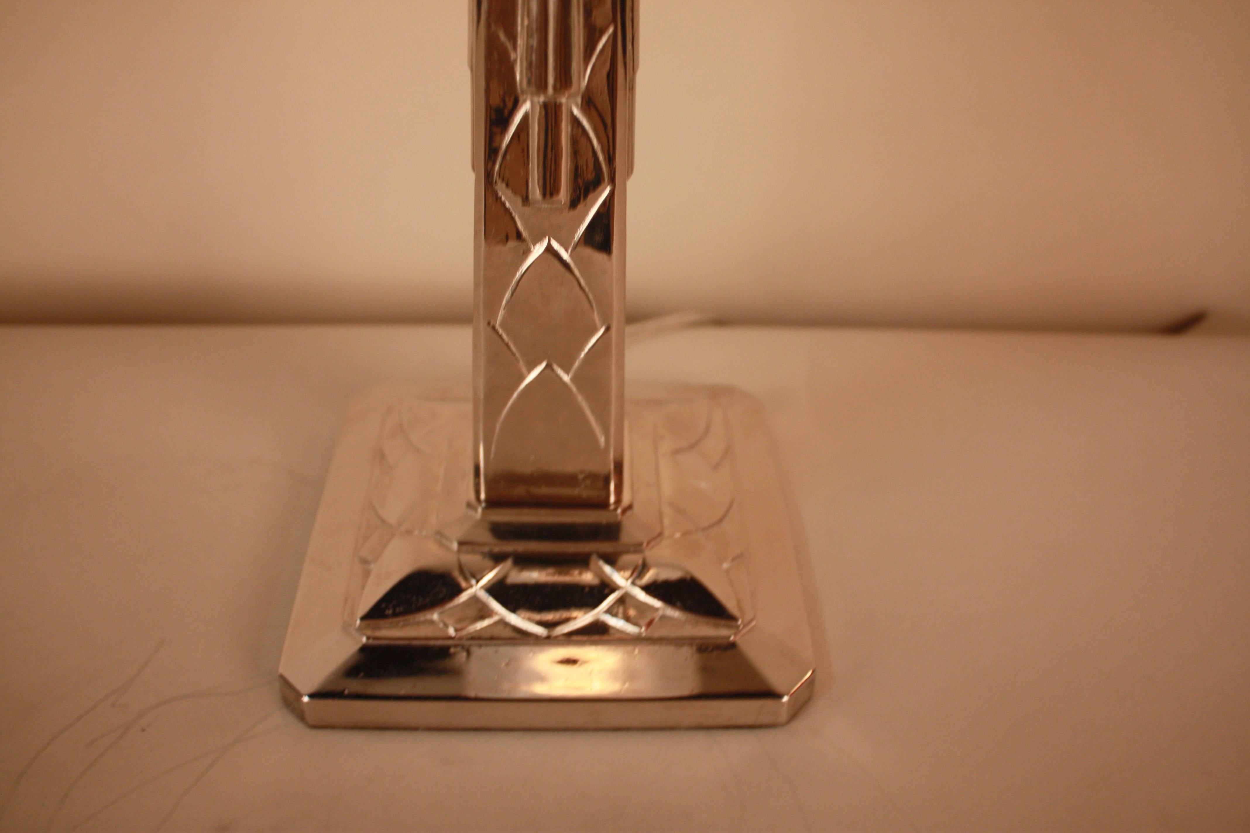 French Art Deco Nickel and Glass Table Lamp 4