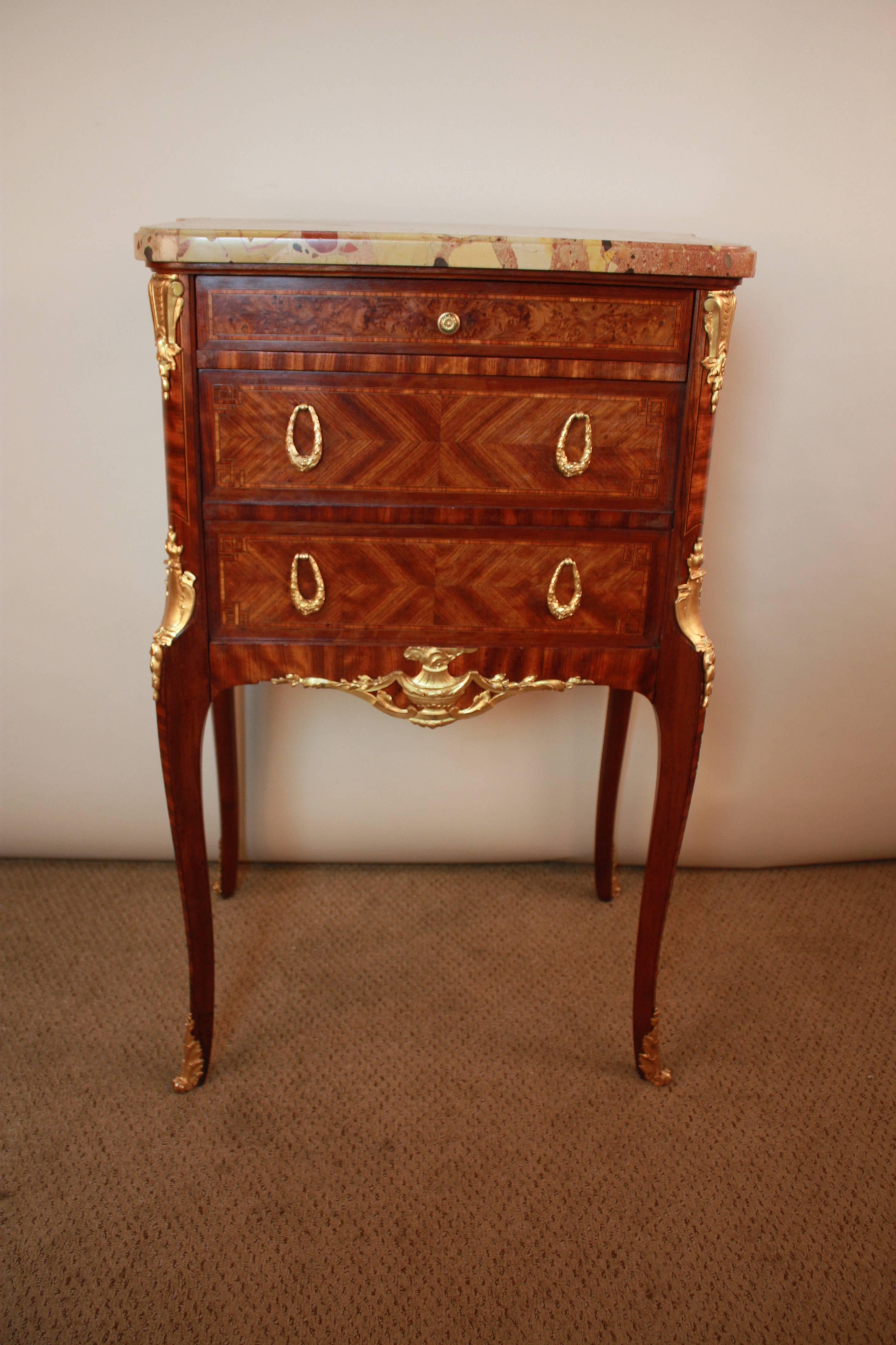 French 19th Century Inlaid Wood and Bronze Side Table 6