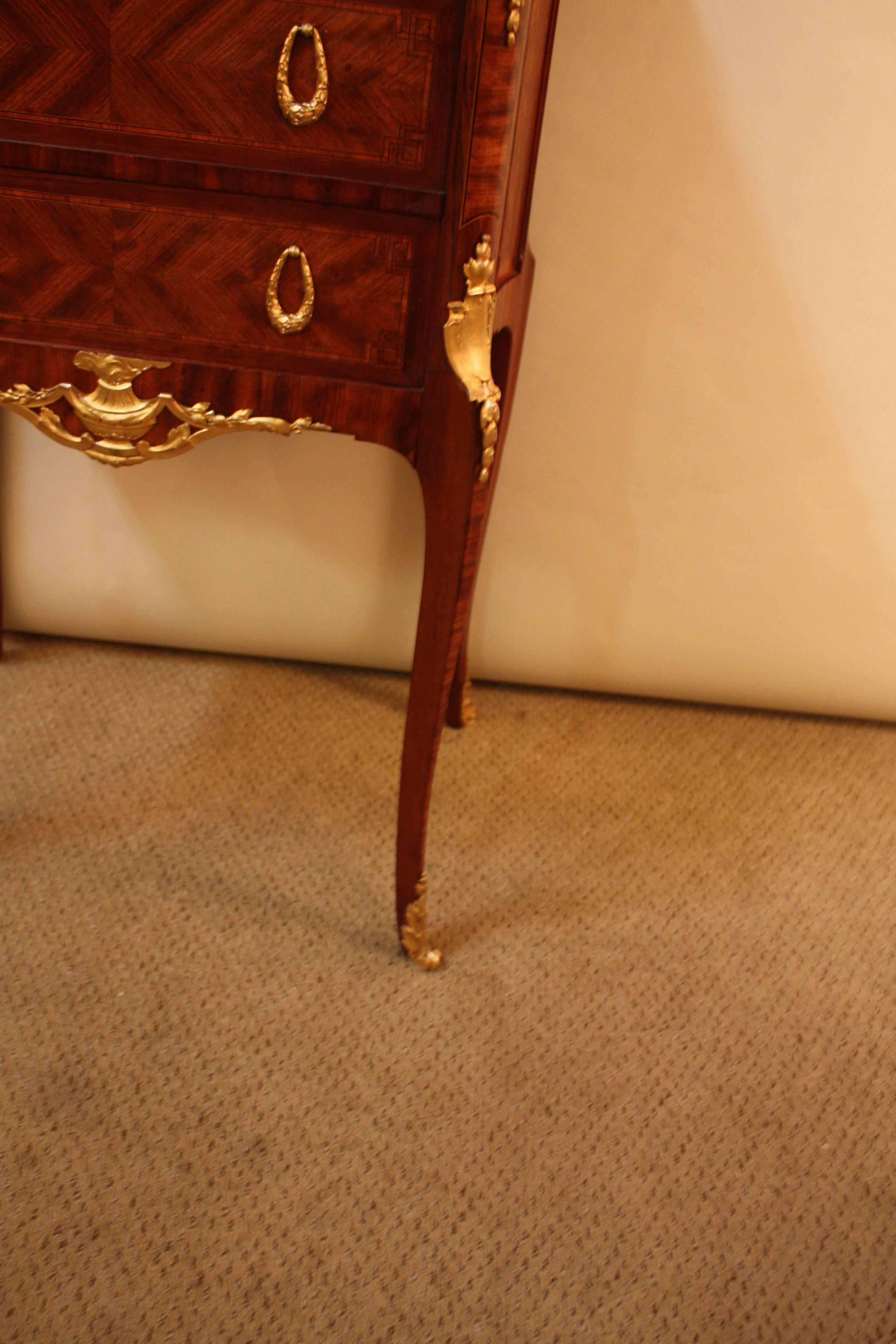 French 19th Century Inlaid Wood and Bronze Side Table 5