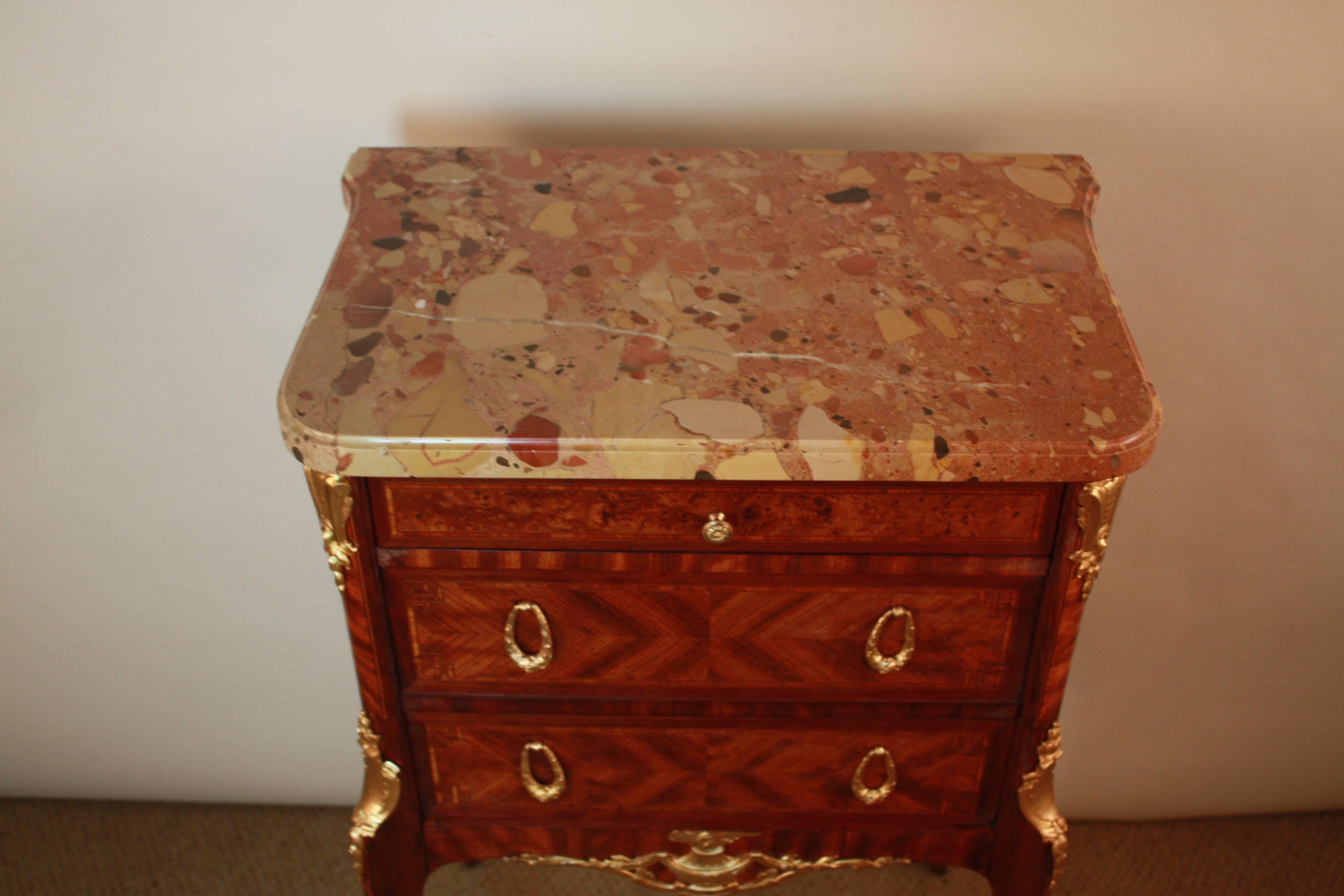 French 19th Century Inlaid Wood and Bronze Side Table In Good Condition In Fairfax, VA