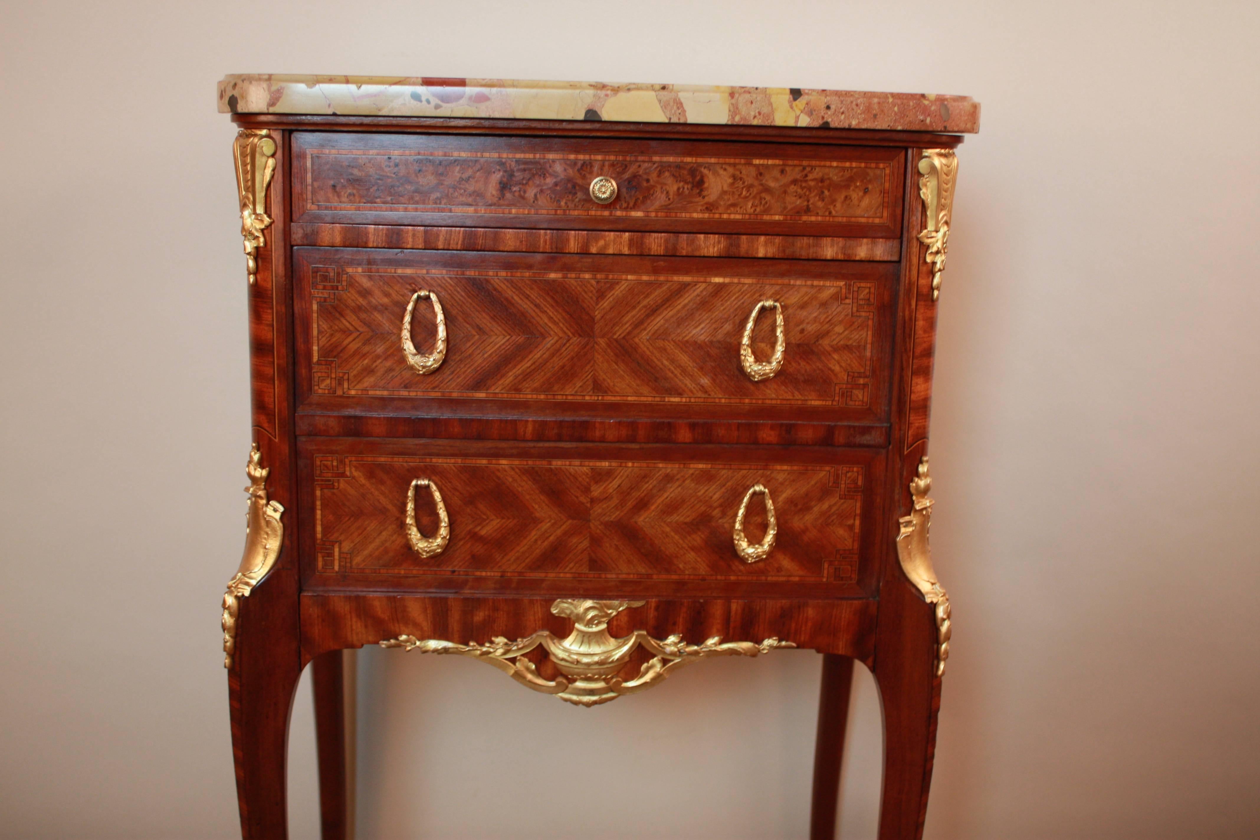 Late 19th Century French 19th Century Inlaid Wood and Bronze Side Table