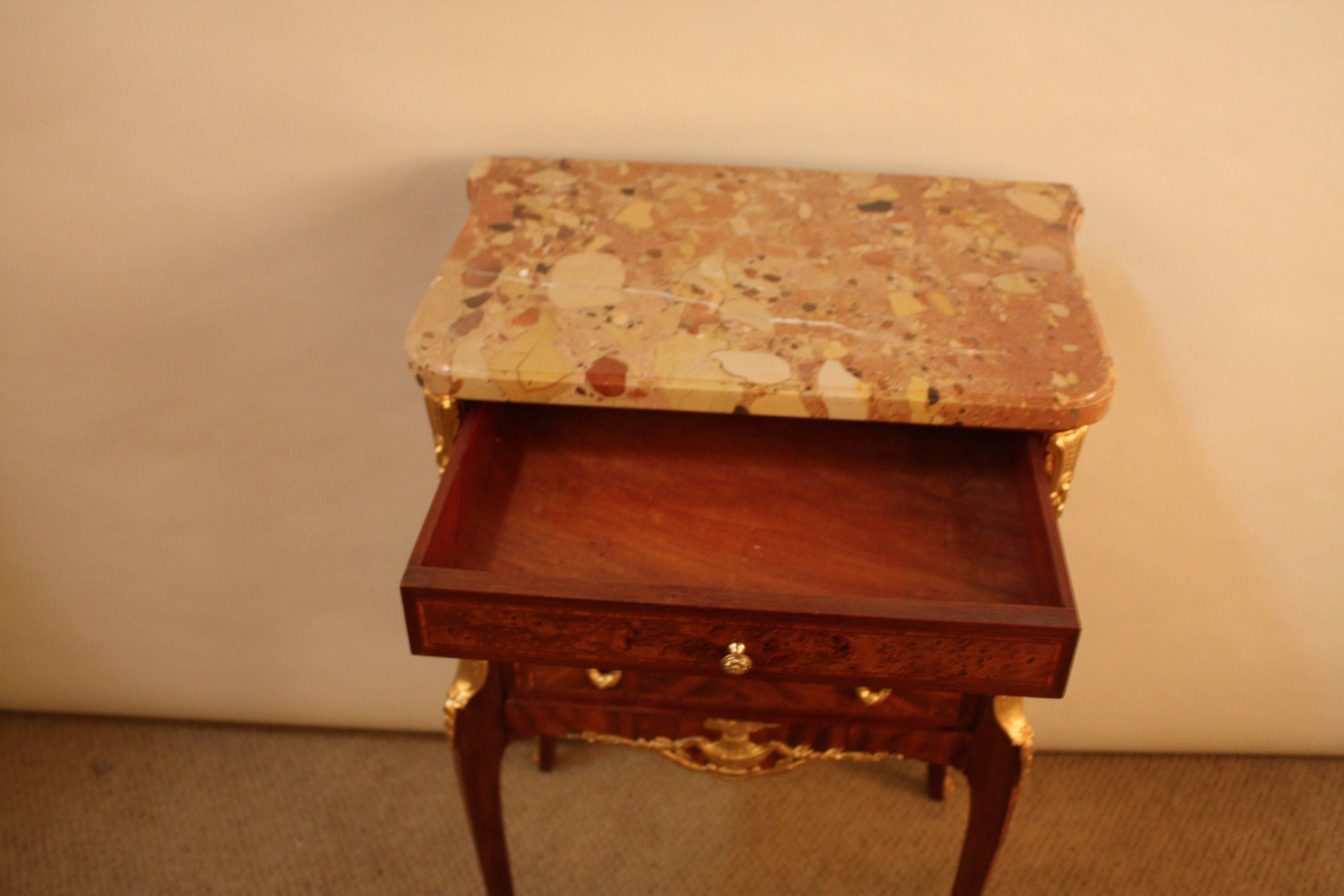 French 19th Century Inlaid Wood and Bronze Side Table 1