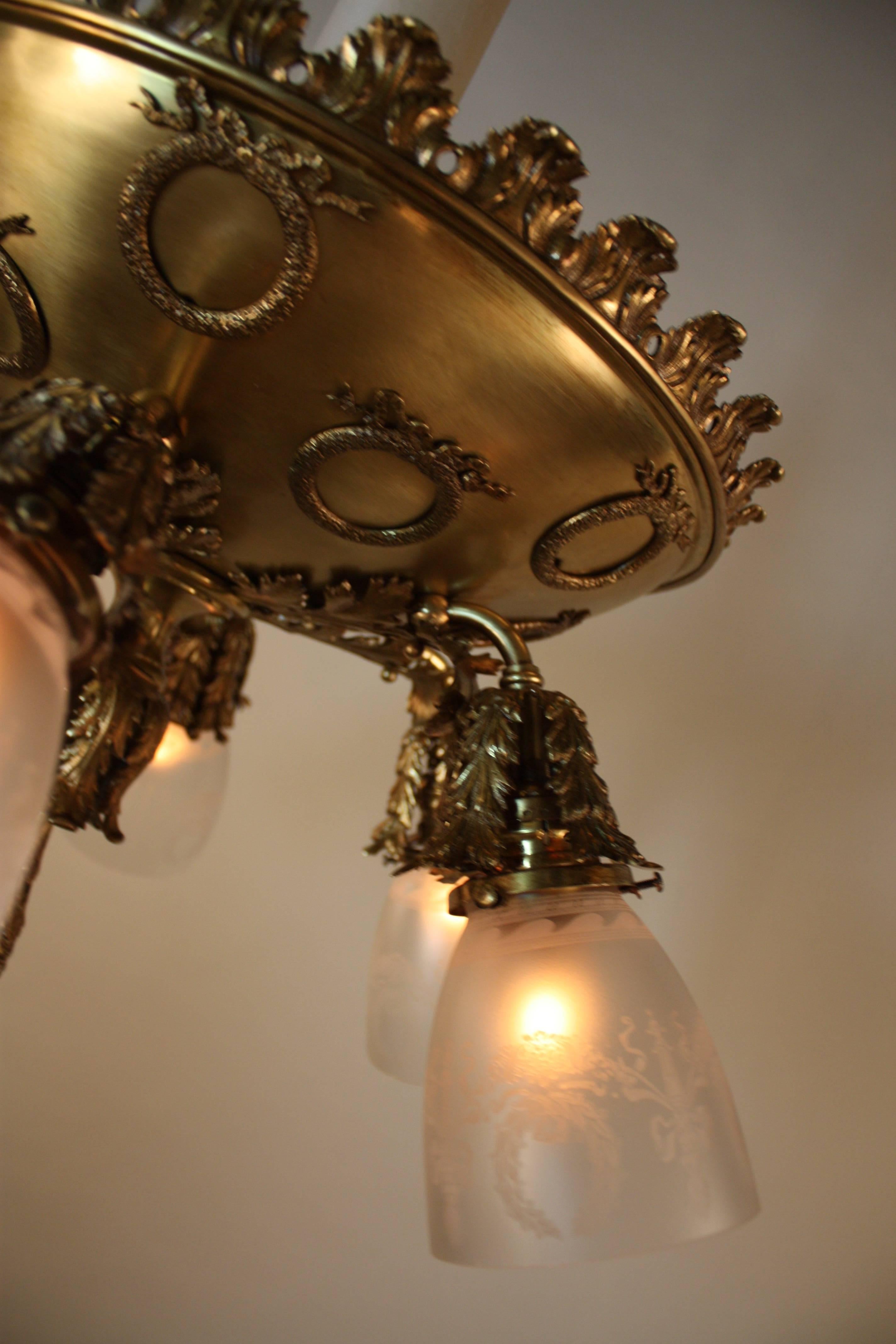 Early 20th Century French Bronze Semi Flush Mount Chandelier