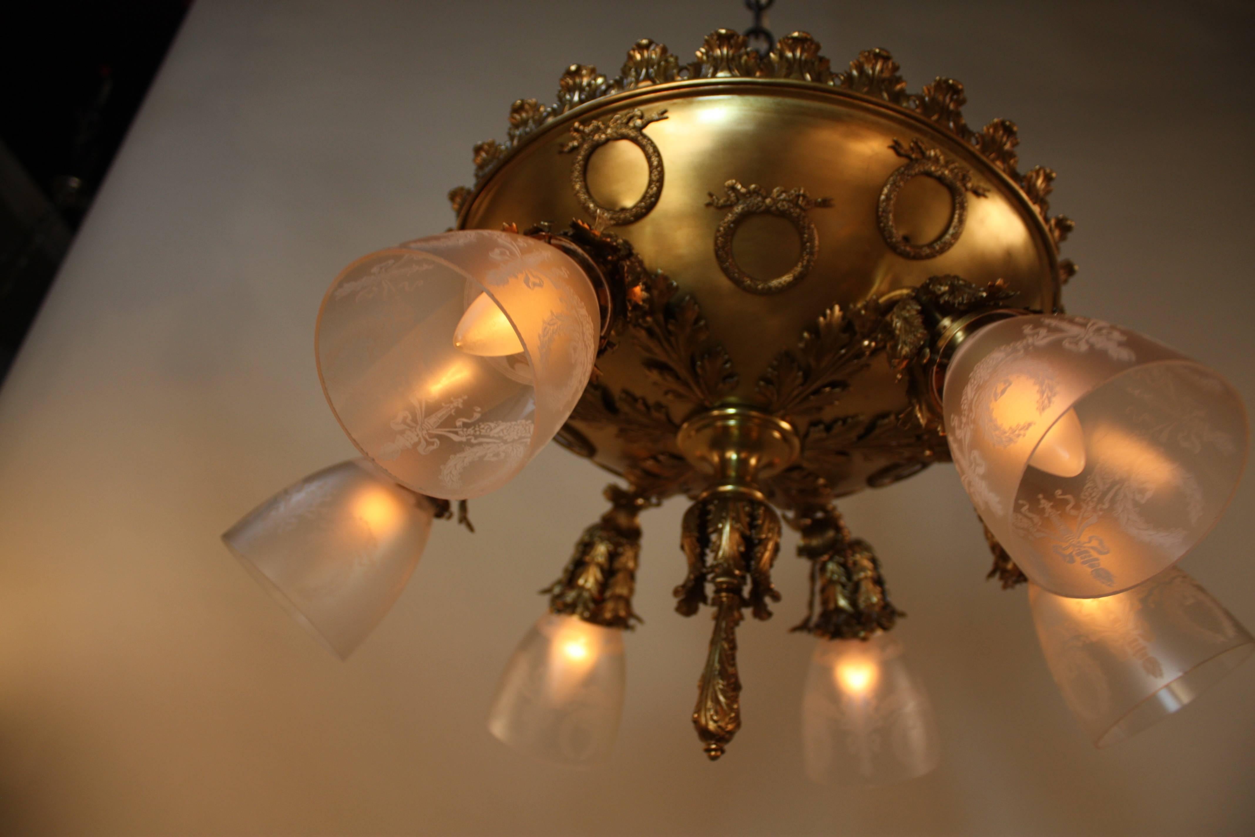 Etched French Bronze Semi Flush Mount Chandelier