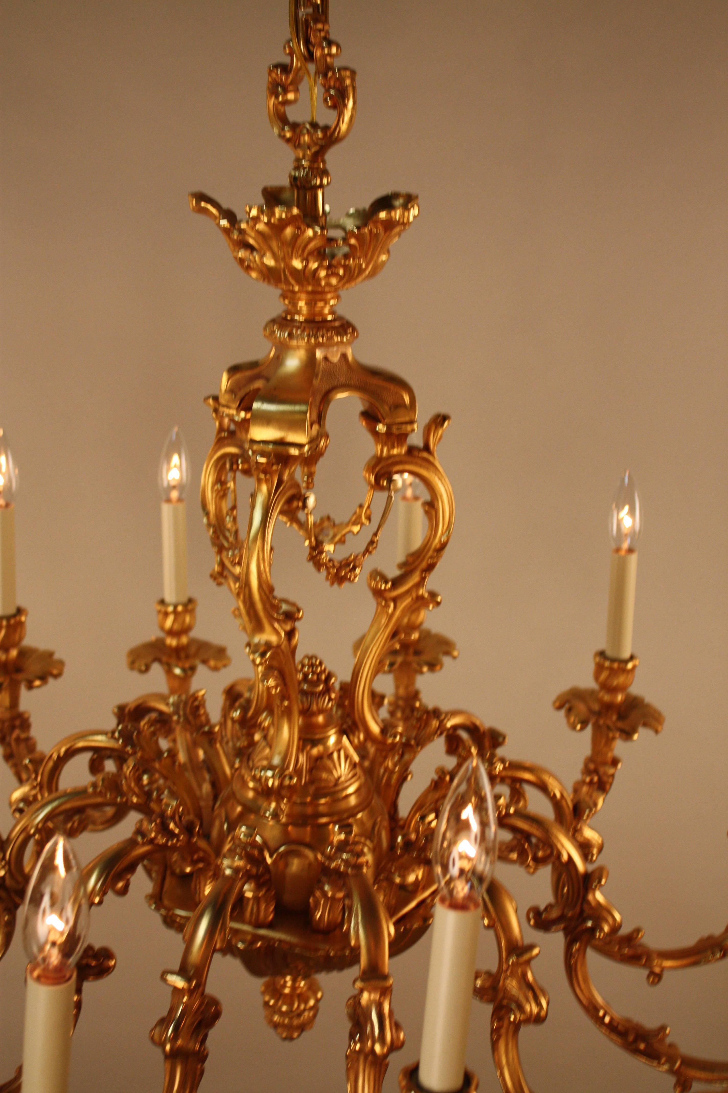 Pair of Louis XV Style French Doré Bronze Chandeliers 2