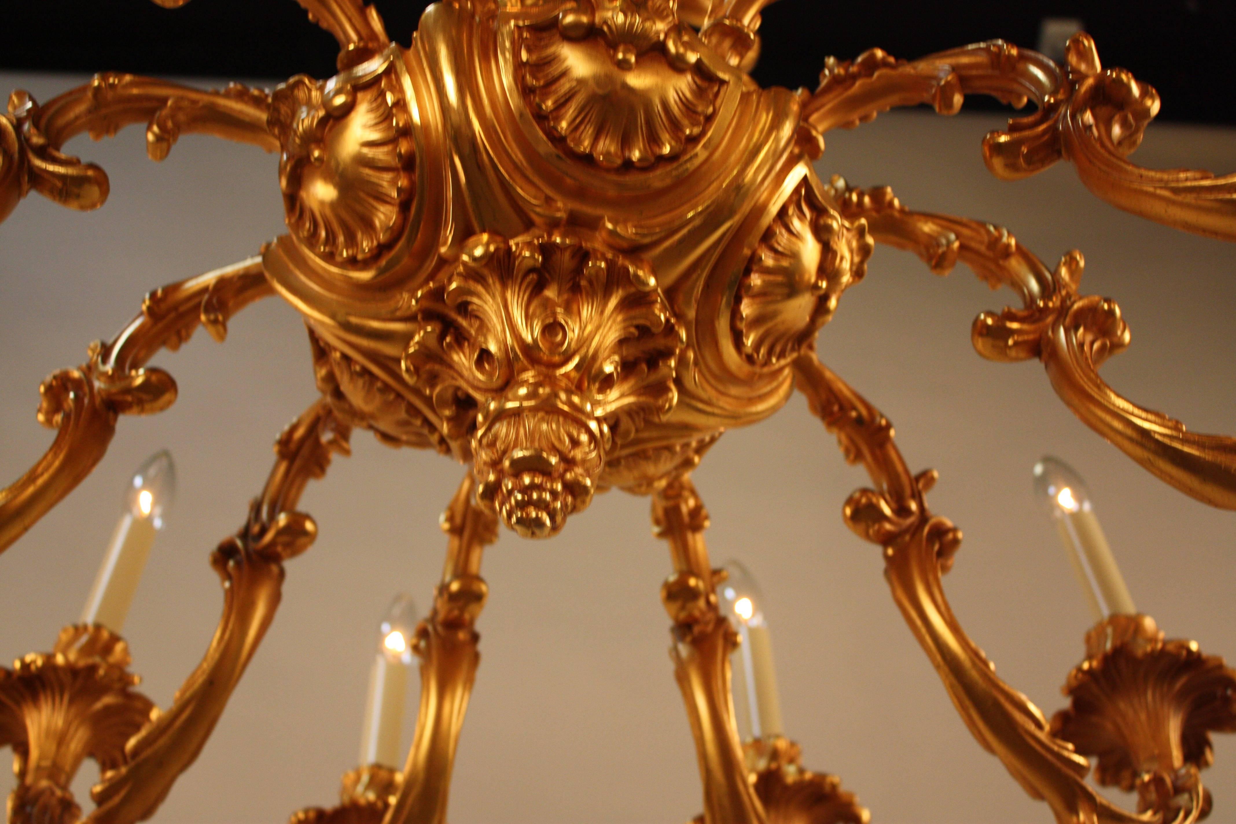 Pair of Louis XV Style French Doré Bronze Chandeliers 4