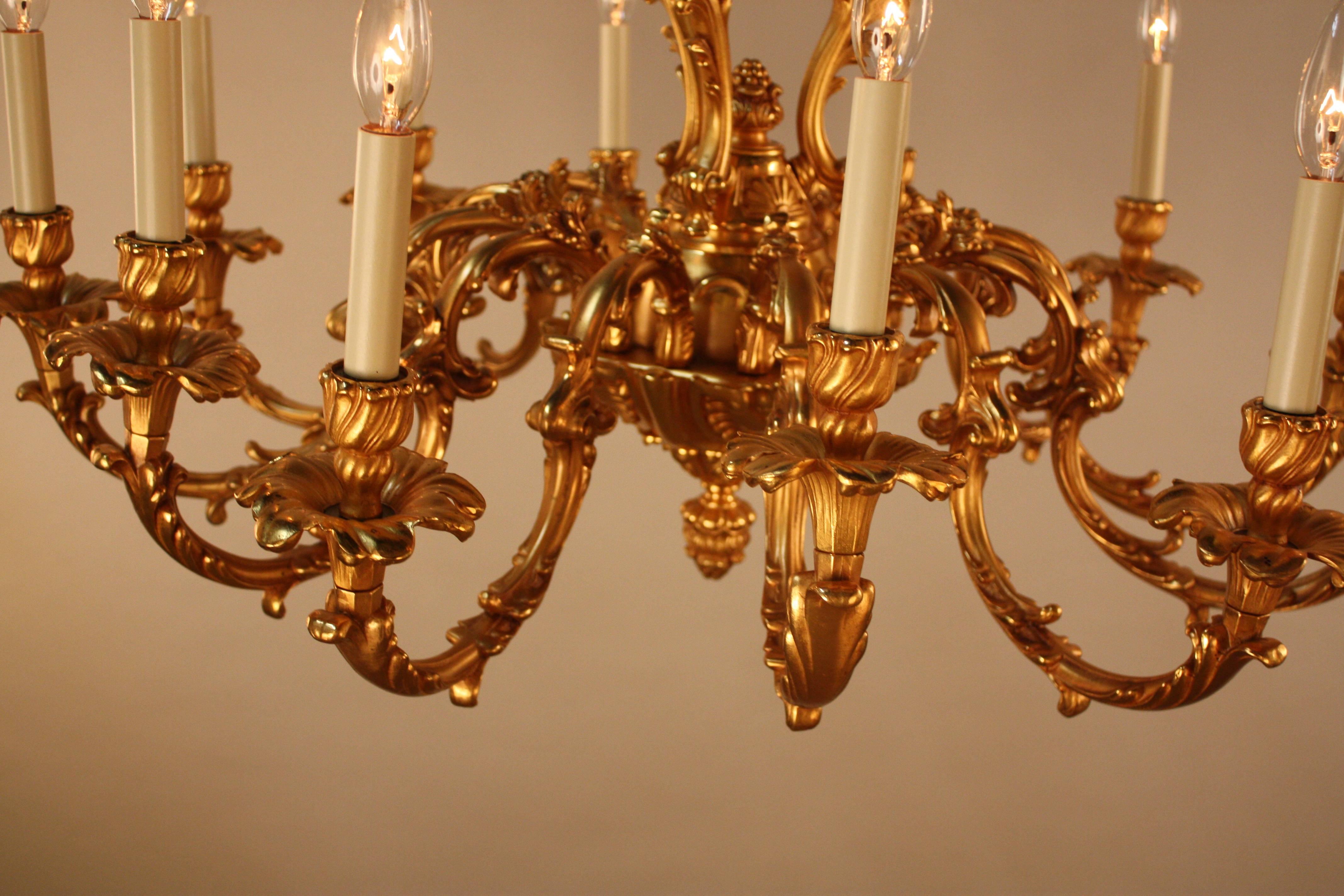Pair of Louis XV Style French Doré Bronze Chandeliers 5