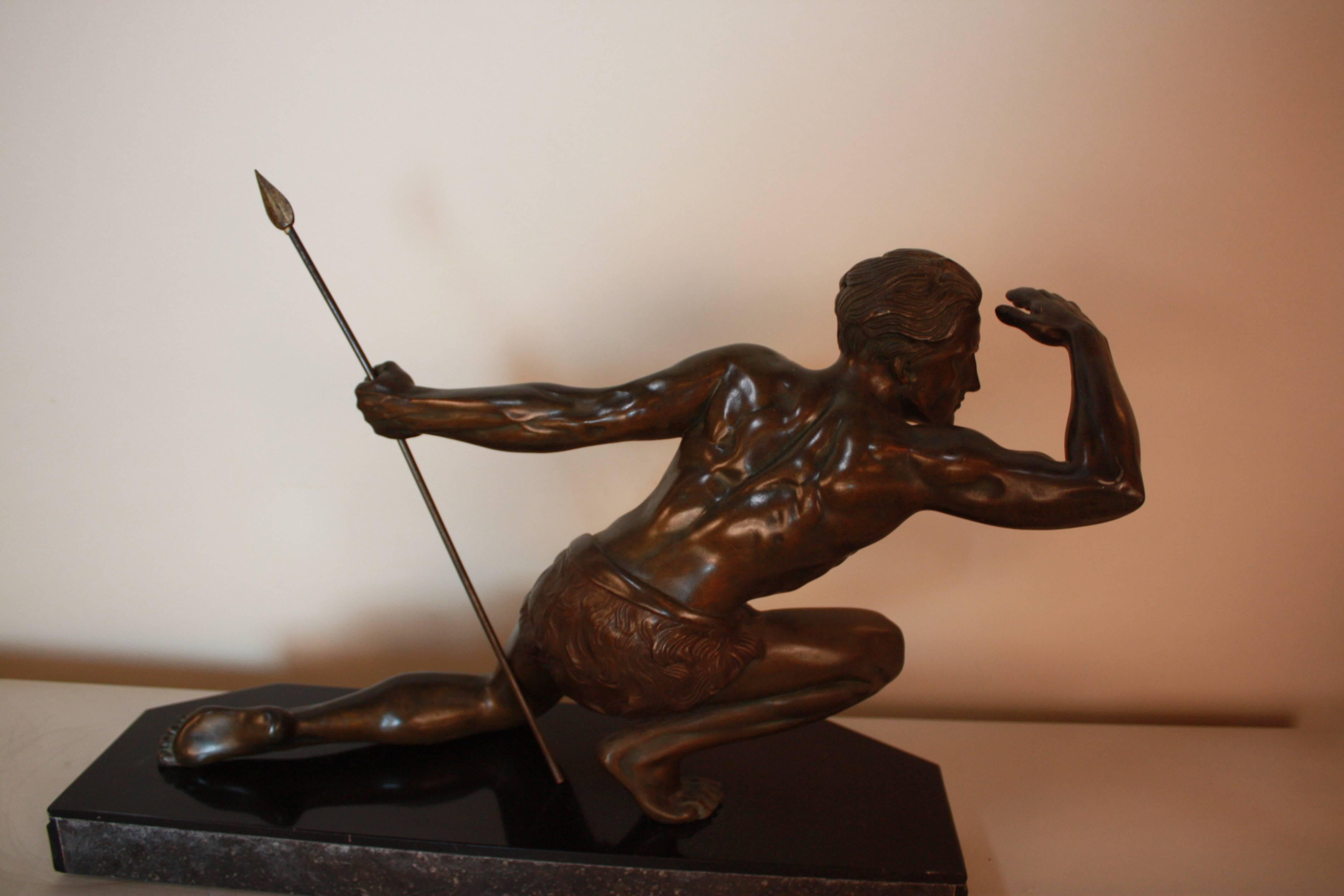 Art Deco Sculpture of an Athletic Man by J. De Roncourt In Good Condition In Fairfax, VA