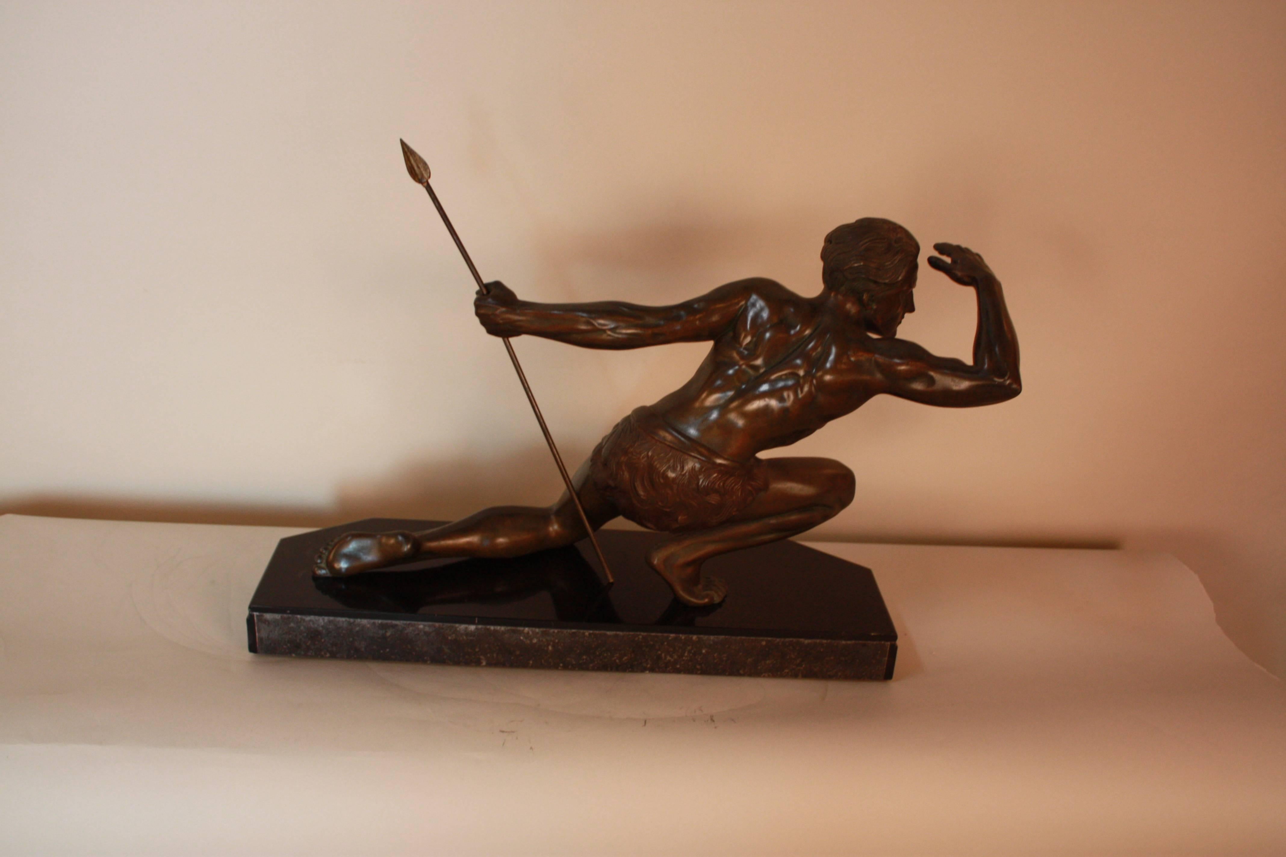 Art Deco Sculpture of an Athletic Man by J. De Roncourt 1