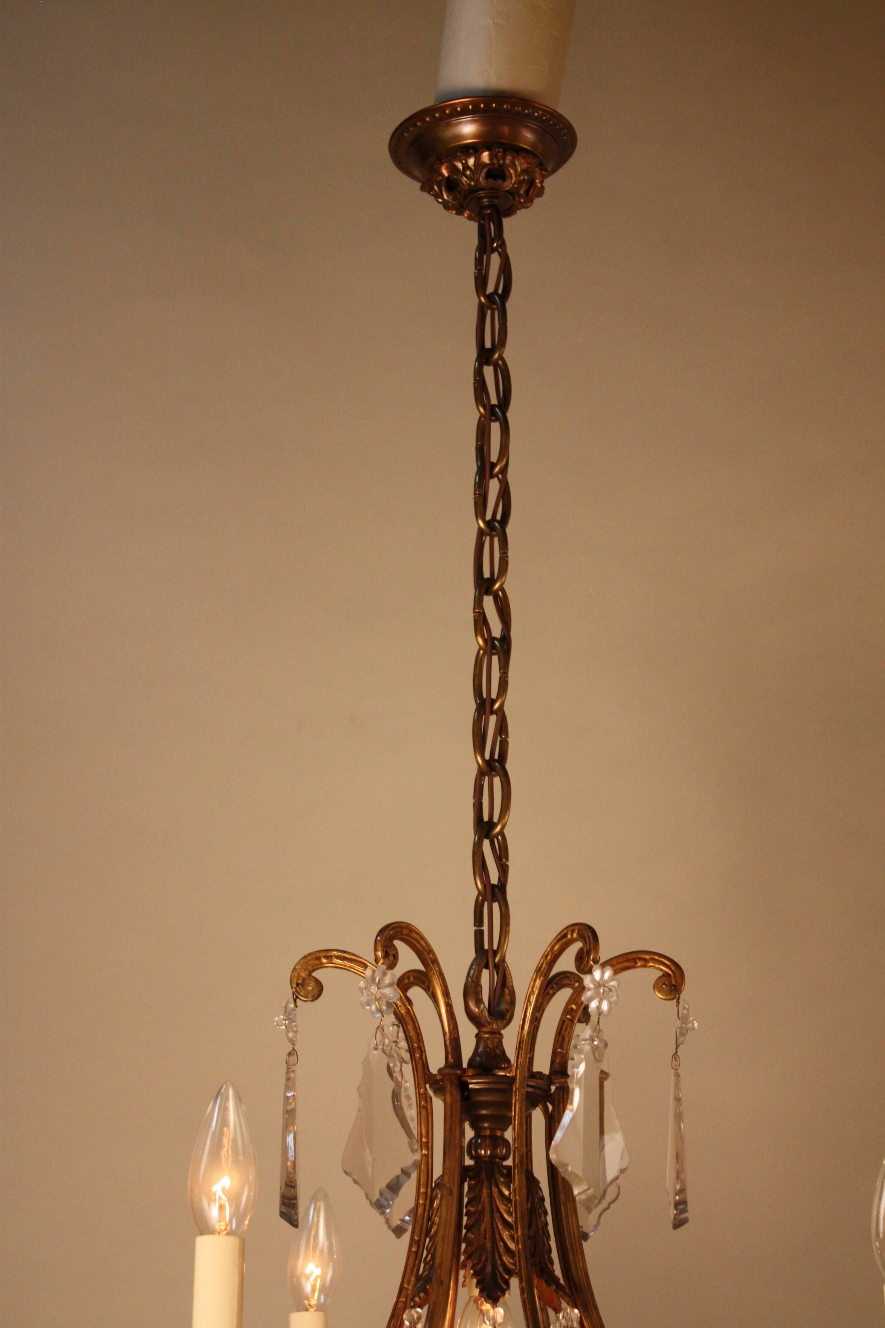 Mid-20th Century Spanish Crystal and Bronze Chandelier