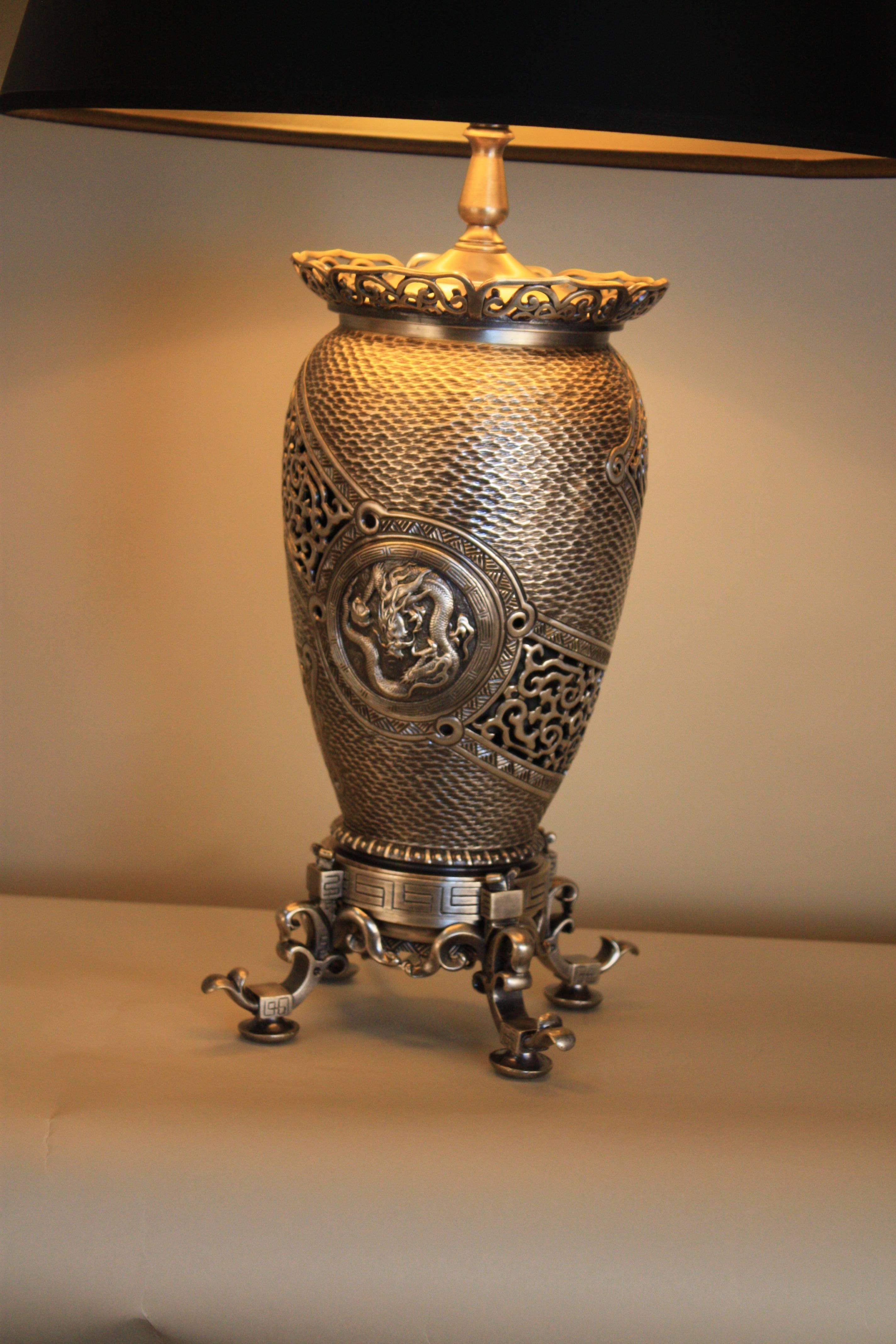 Japanese 19th Century Silver Table Lamp 3