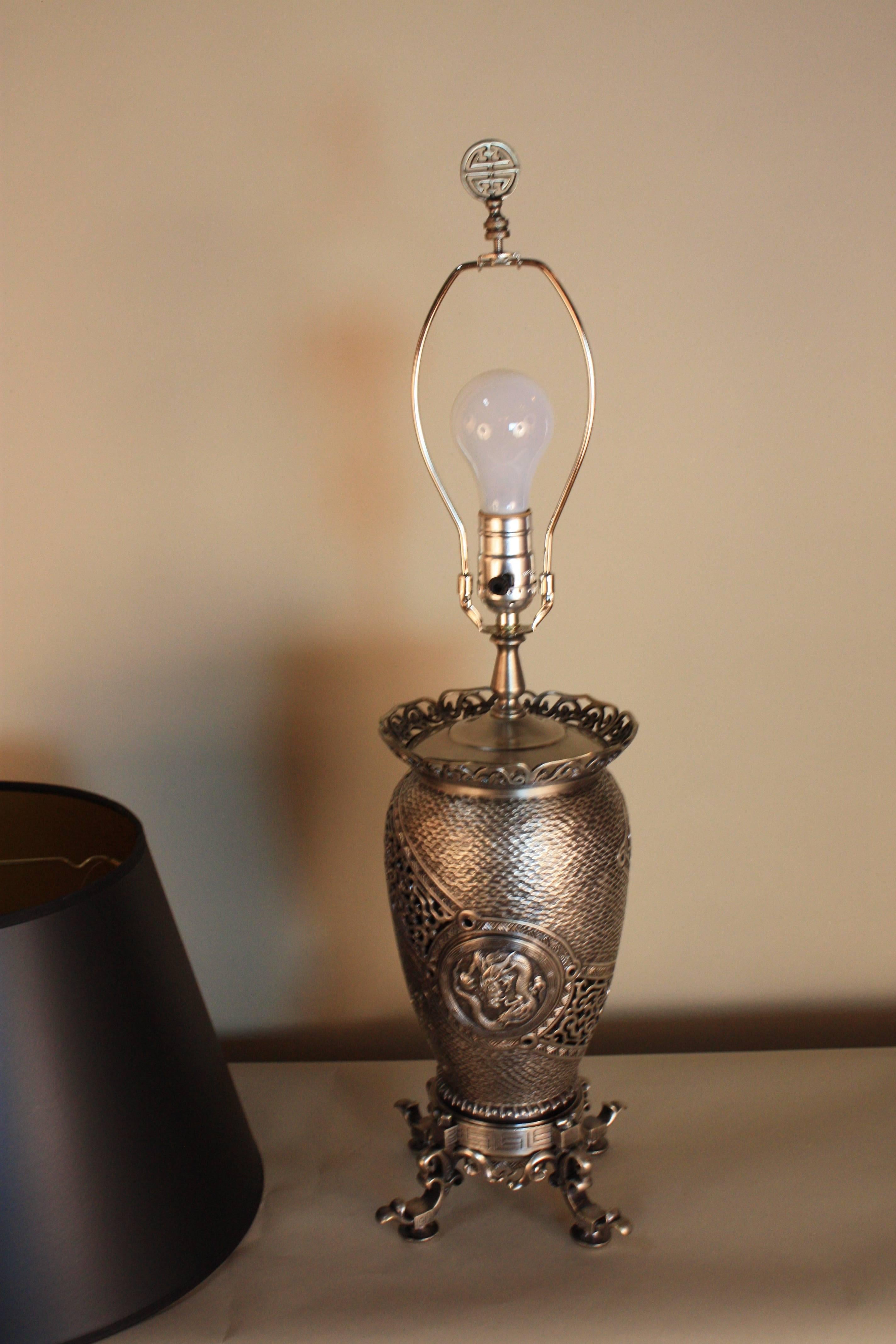 Japanese 19th Century Silver Table Lamp 4