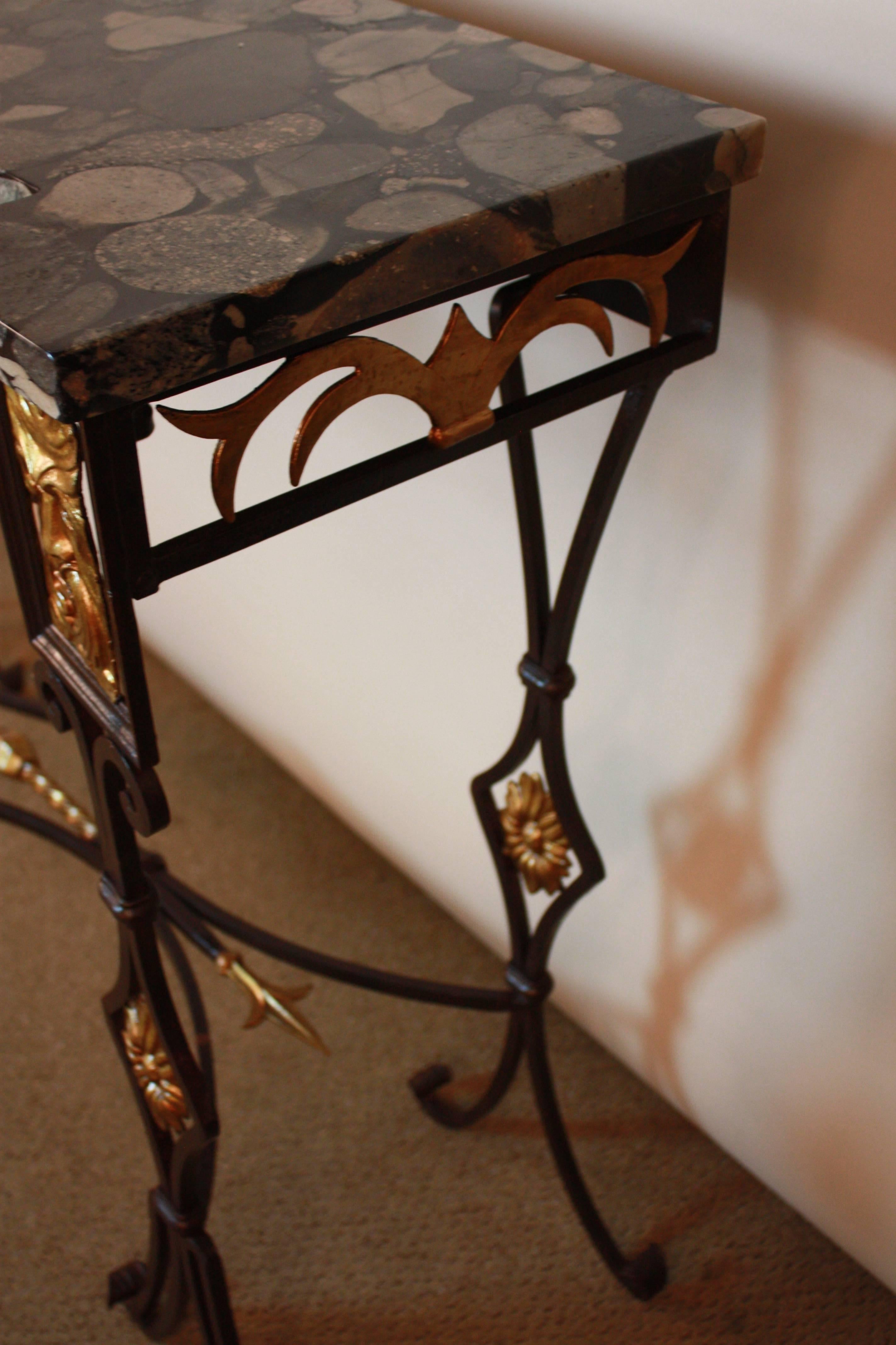 French Marble-Top Bronze and Iron Console 5
