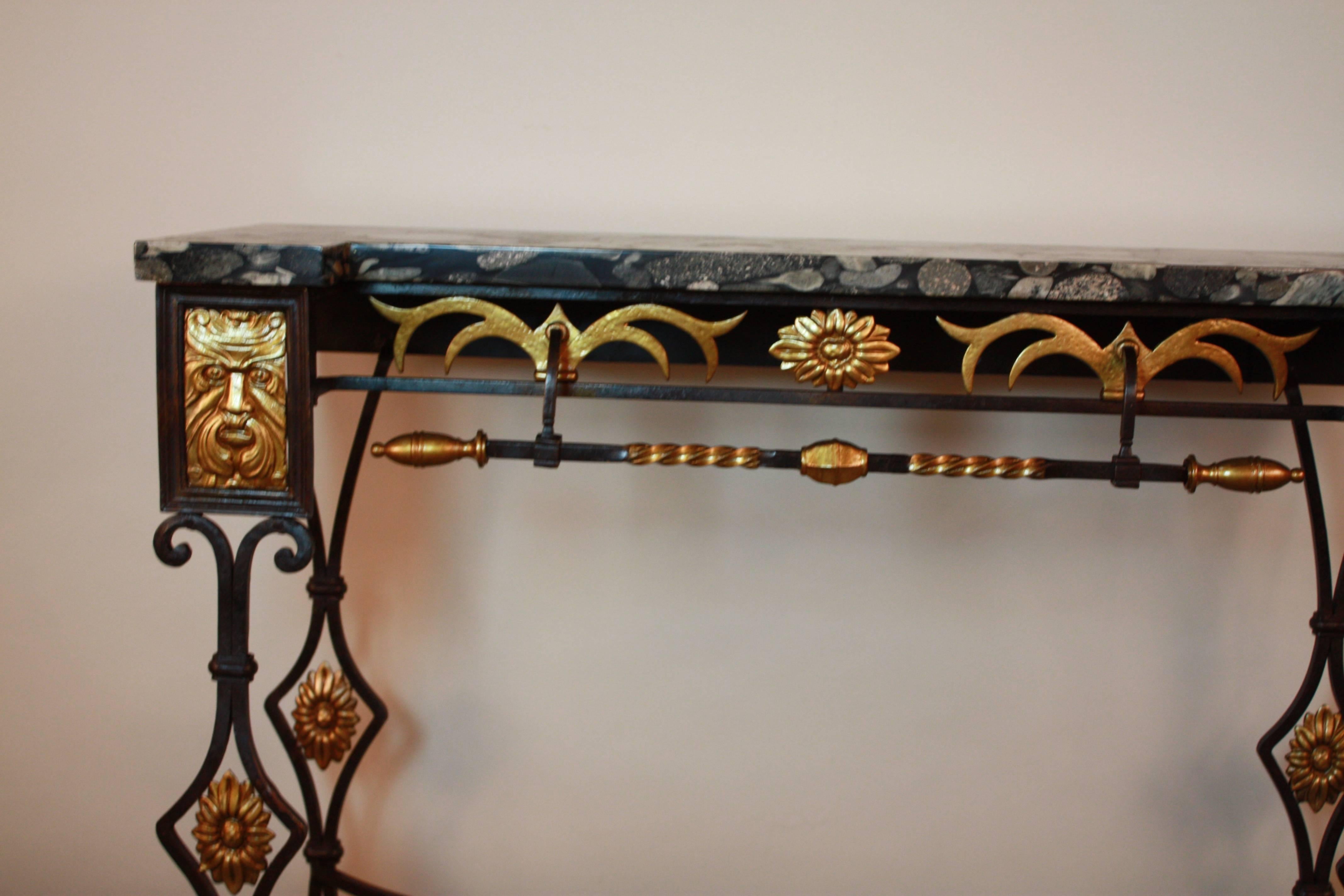 French Marble-Top Bronze and Iron Console In Good Condition In Fairfax, VA